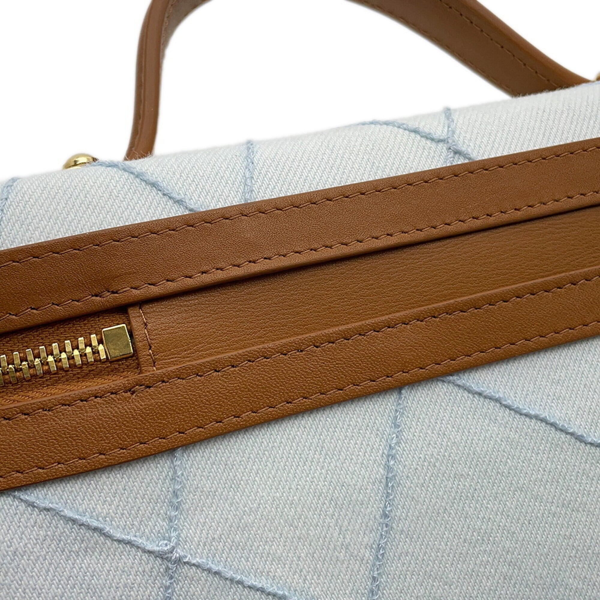 Chanel Brown Light Blue Denim Leather Shoulder Bag Vanity Bag (Pre-Owned)