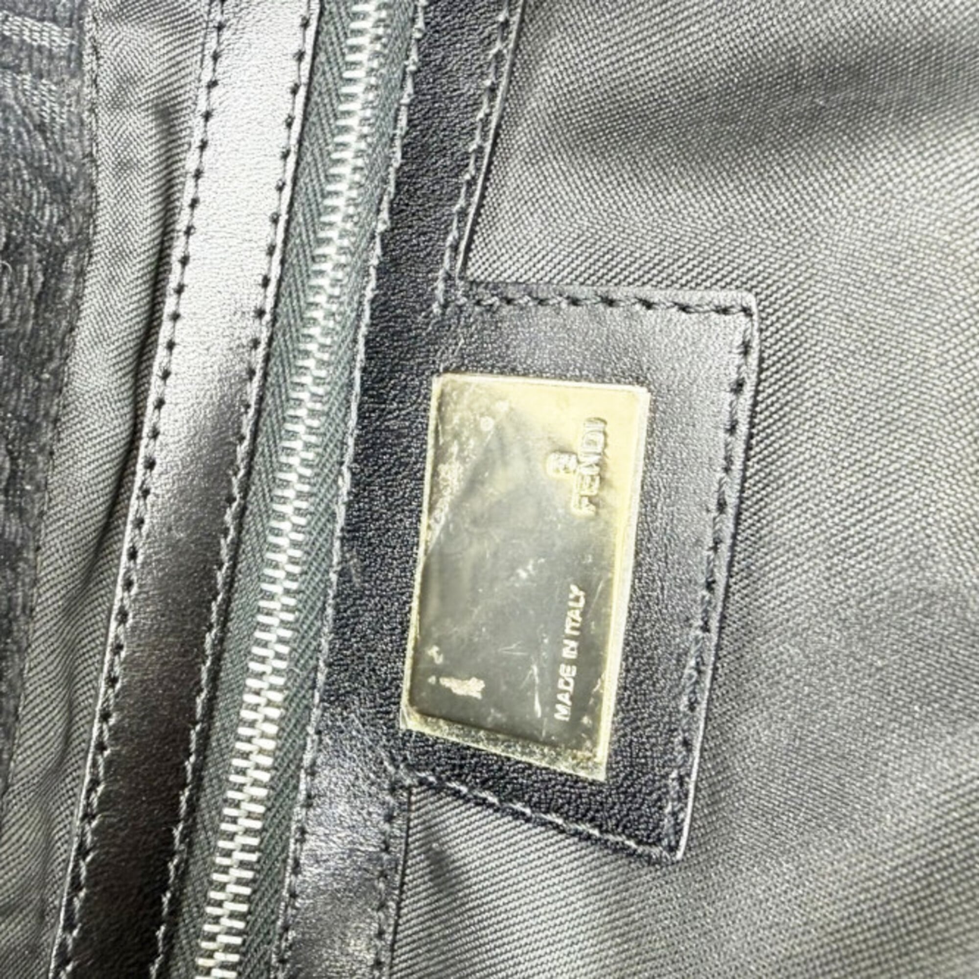 Fendi Black Canvas Suede Leather Handbag (Pre-Owned)