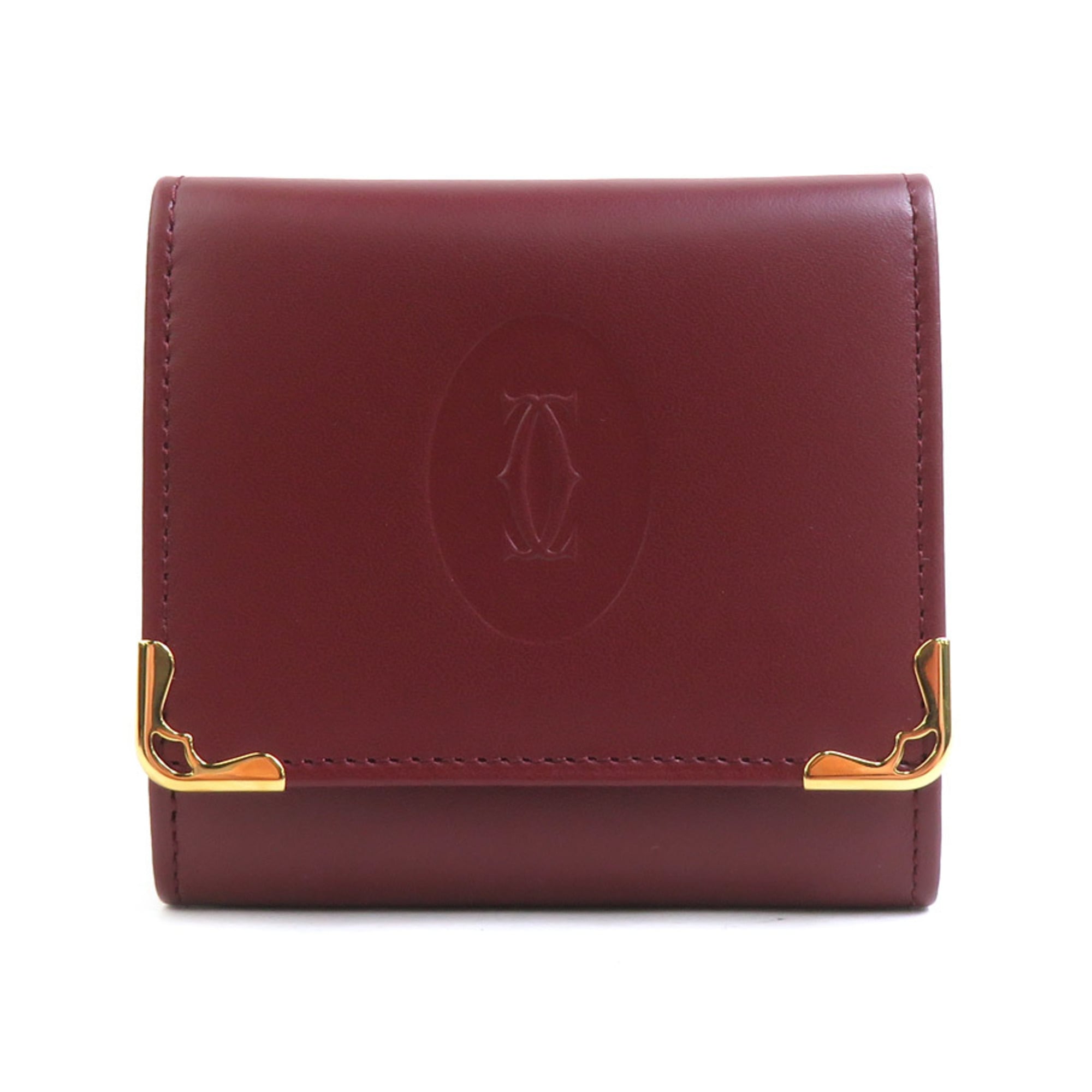 Cartier Bordeaux Leather Coin Purse/Coin Case (Pre-Owned)