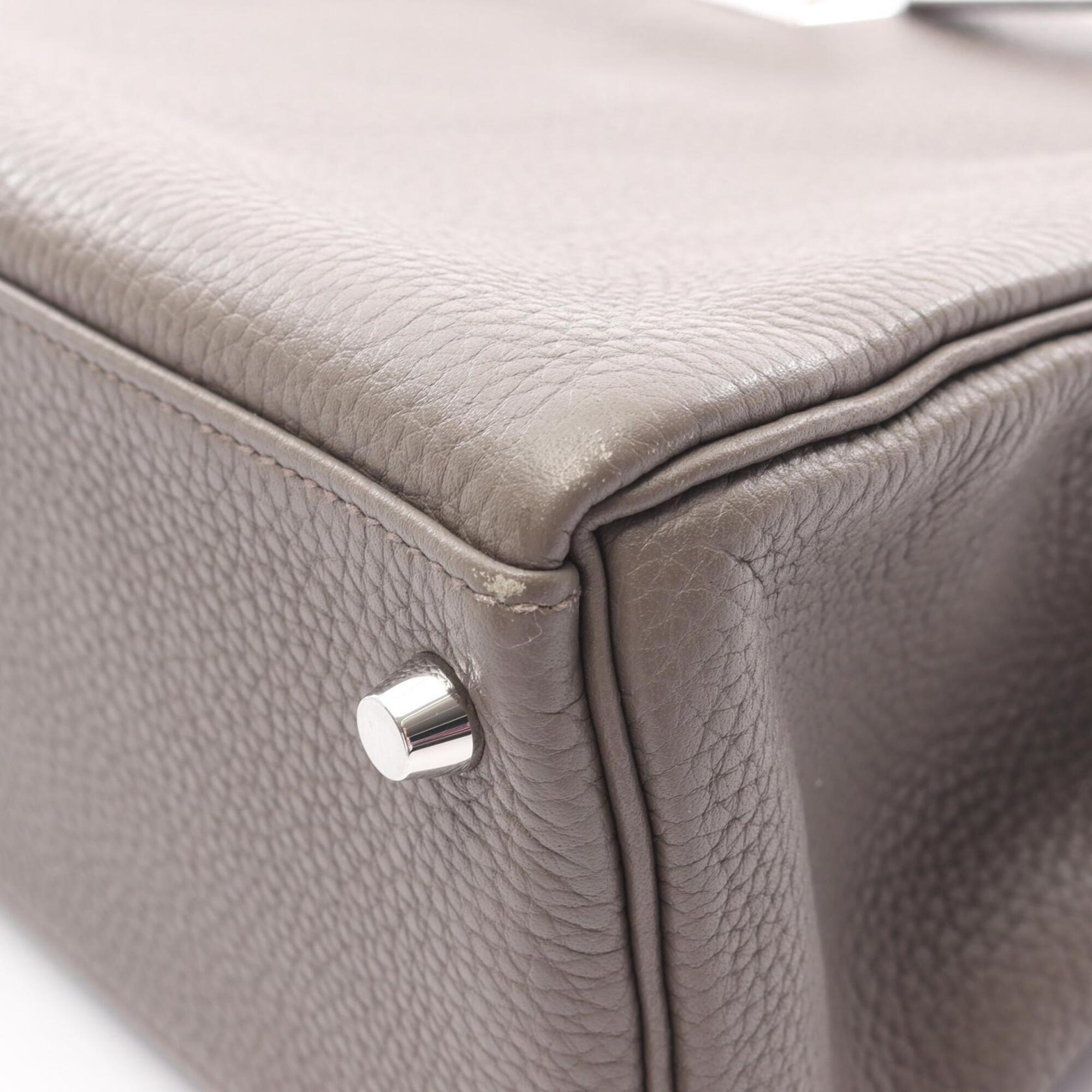 Hermes Etain Gray Taurillon Clemence Leather Handbag (Pre-Owned)