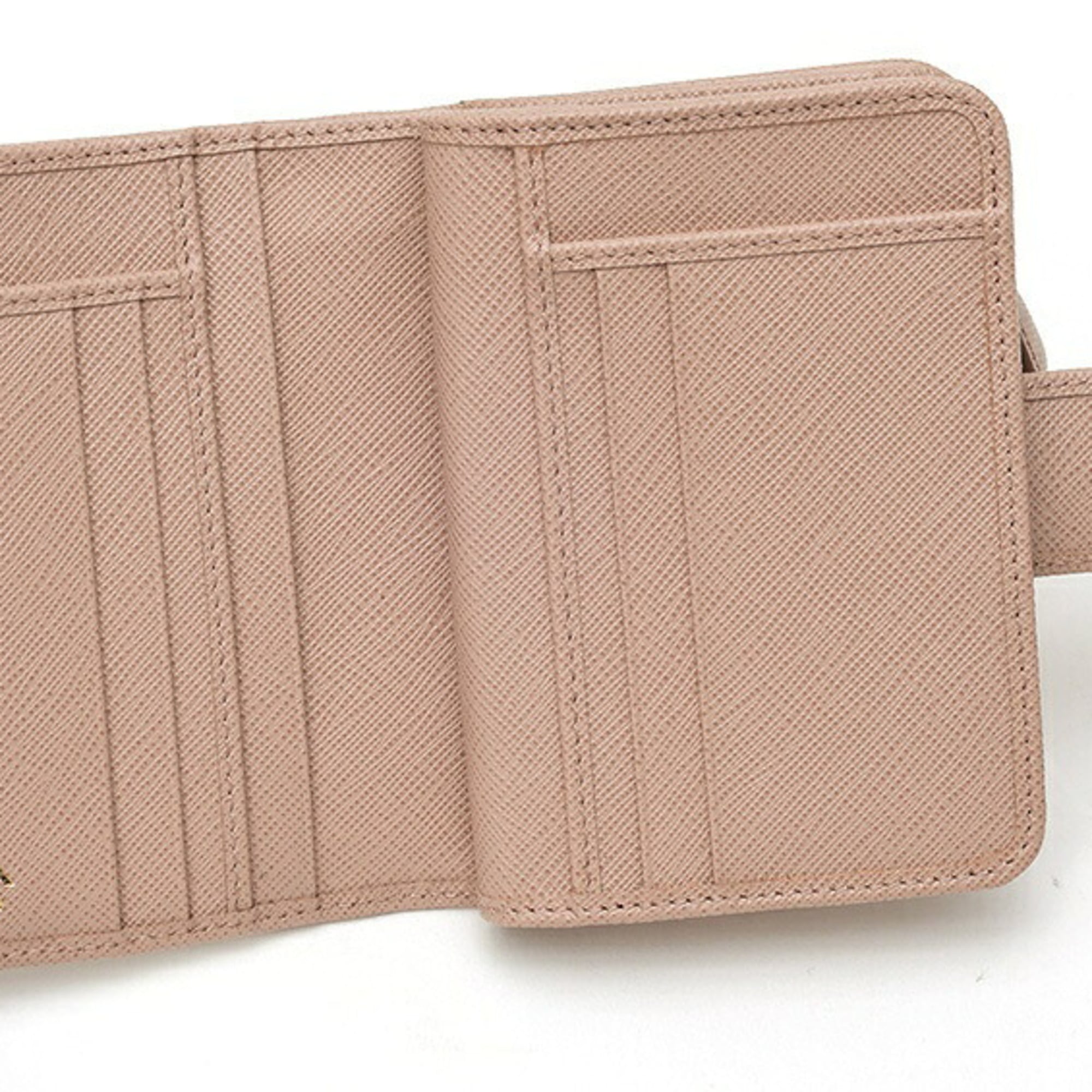 Prada Pink Beige Saffiano Triangle Leather Wallet (Bi-Fold) (Pre-Owned)