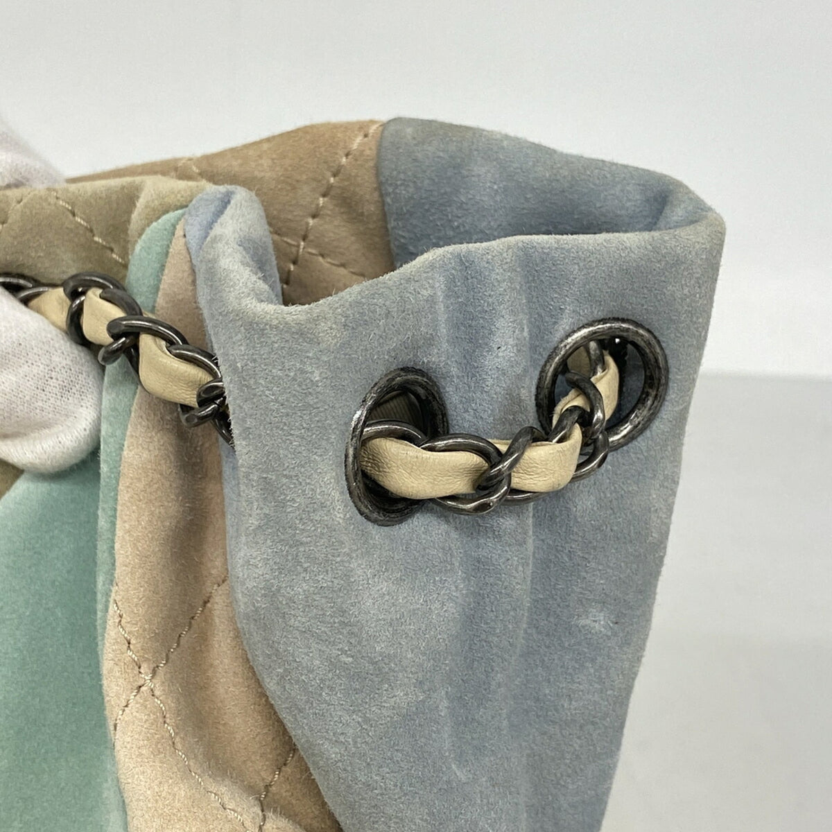 Chanel Beige Blue Green Suede Shoulder Bag (Pre-Owned)