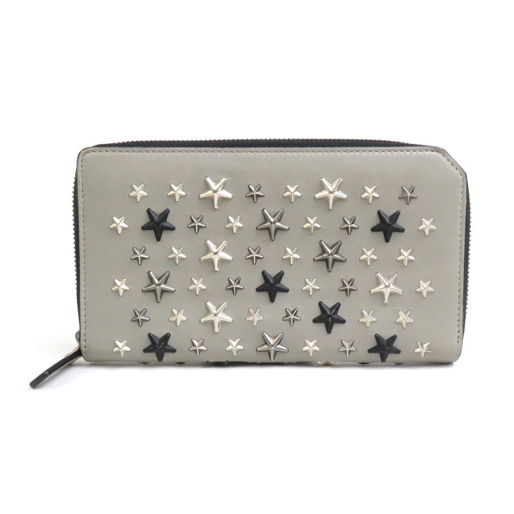 Jimmy Choo Black Gray Leather Metal Long Wallet (Bi-Fold) (Pre-Owned)
