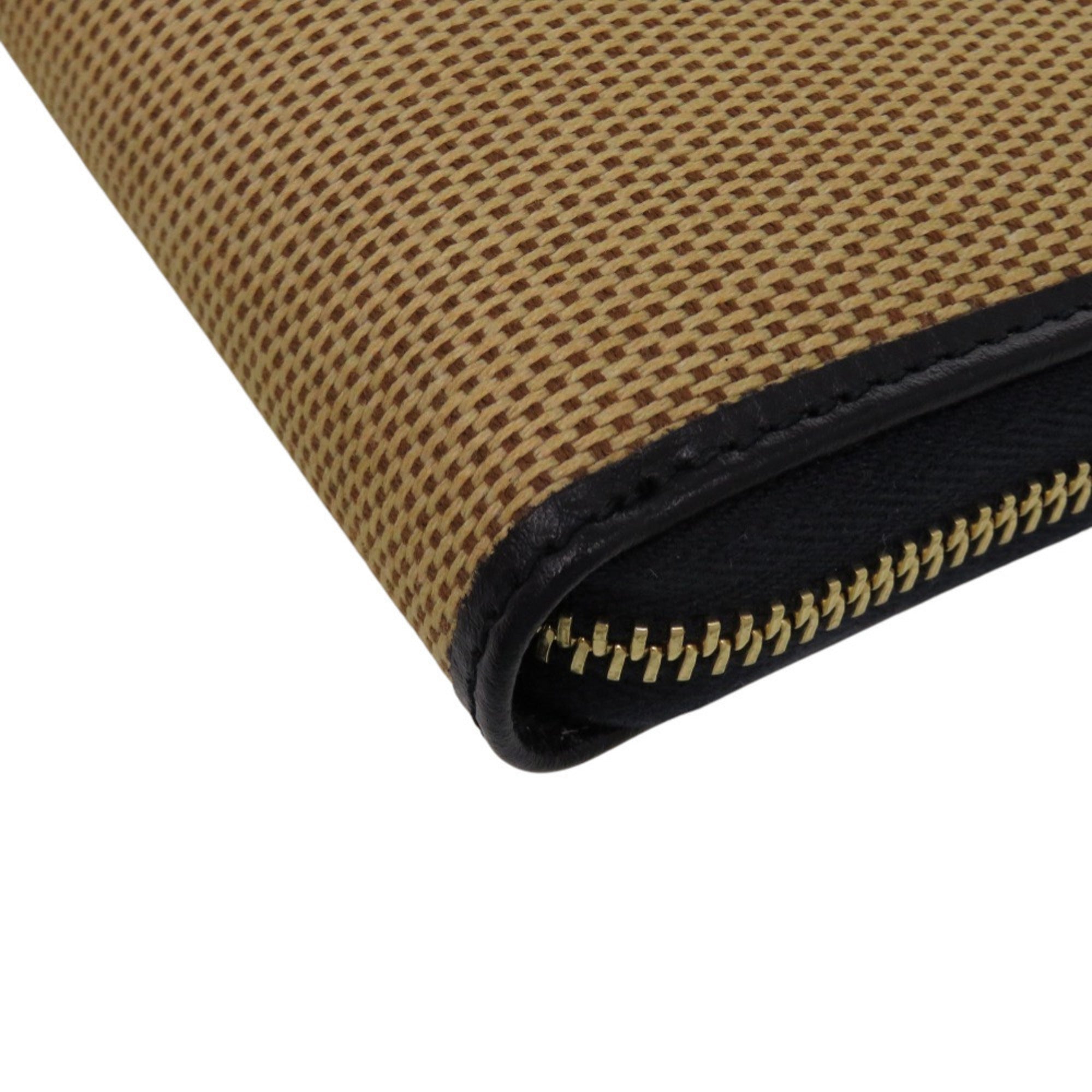 Gucci Beige Navy Canvas Leather Long Wallet (Bi-Fold) (Pre-Owned)