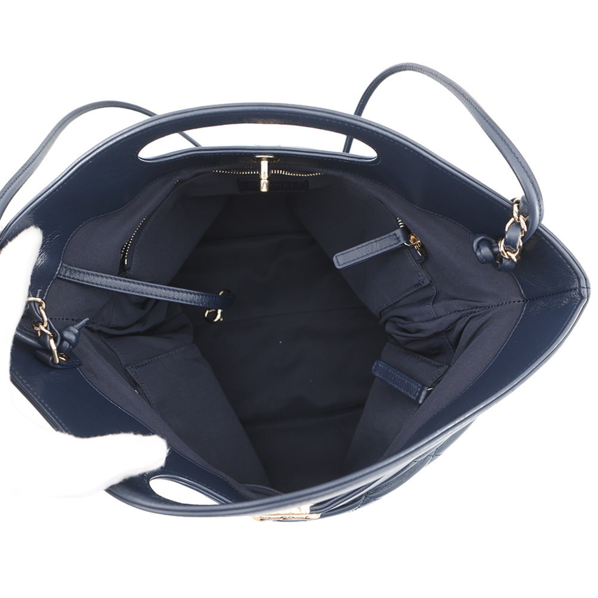 Chanel Navy Leather Handbag Shoulder Bag (Pre-Owned)