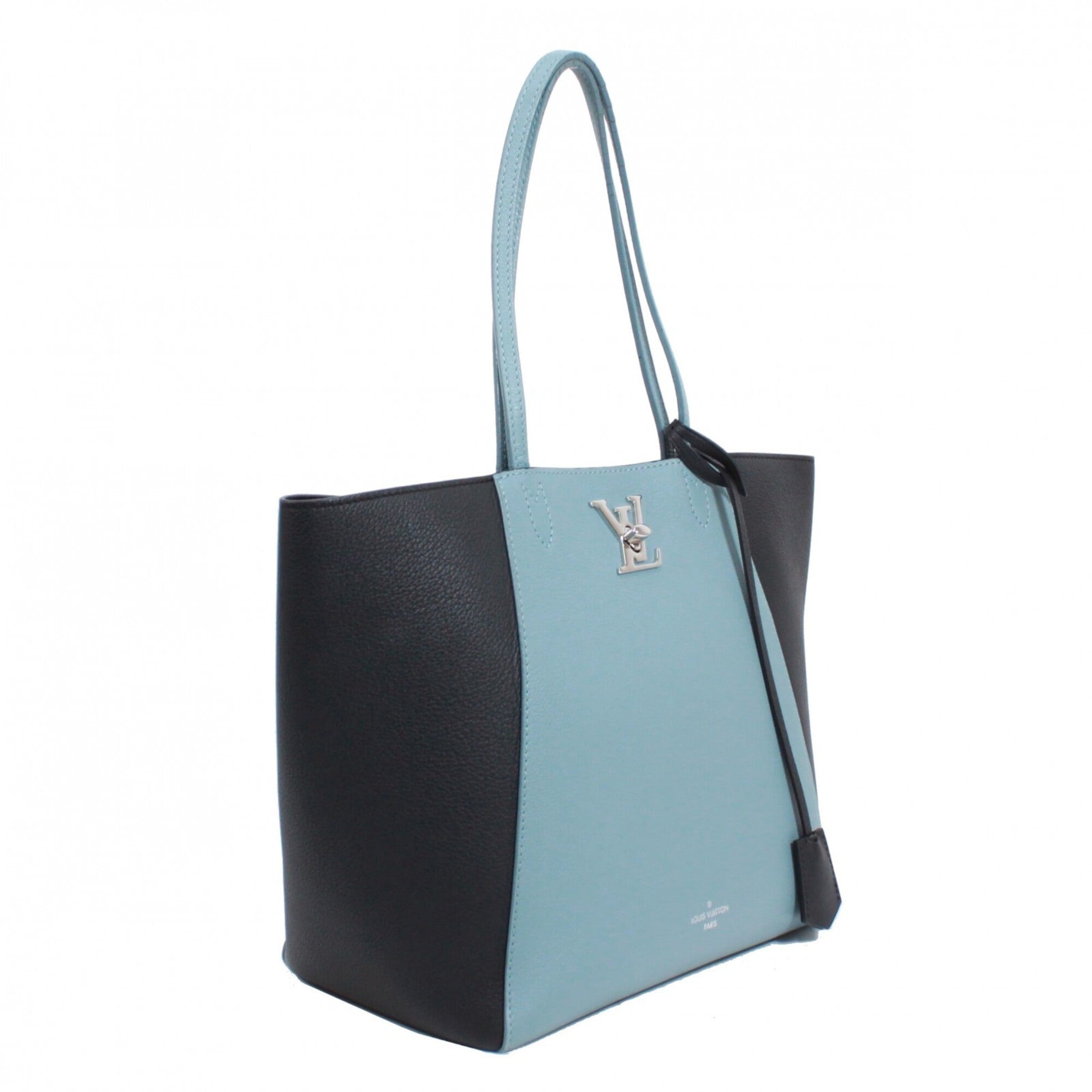 Louis Vuitton Black Blue Leather Handbag Tote Bag (Pre-Owned)