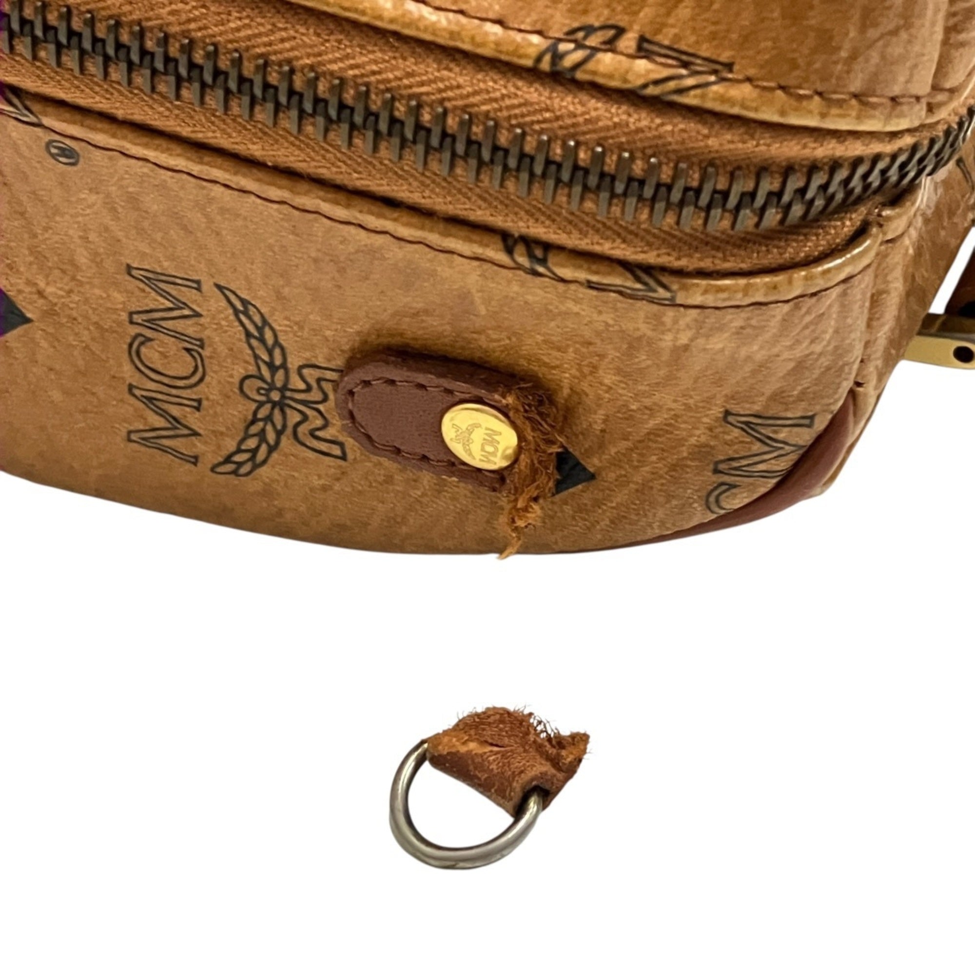 Mcm Visetos Brown Leather Boston Bag (Pre-Owned)