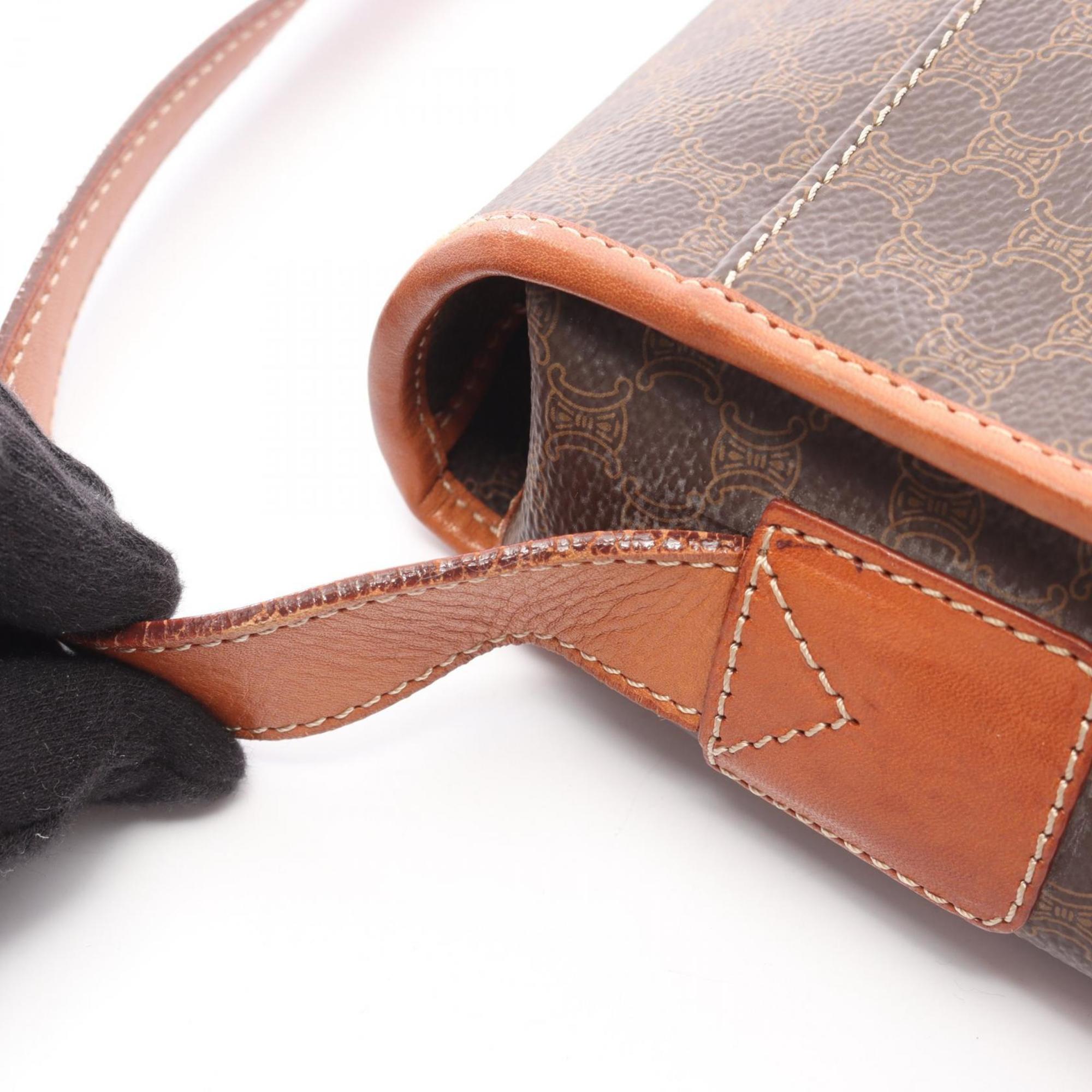 Celine Brown Coated Canvas Leather Shoulder Bag (Pre-Owned)