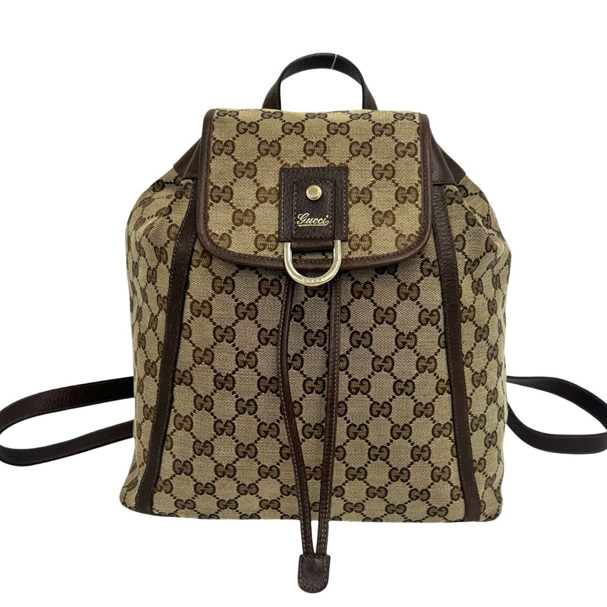 Gucci Brown Canvas Leather Backpack (Pre-Owned)