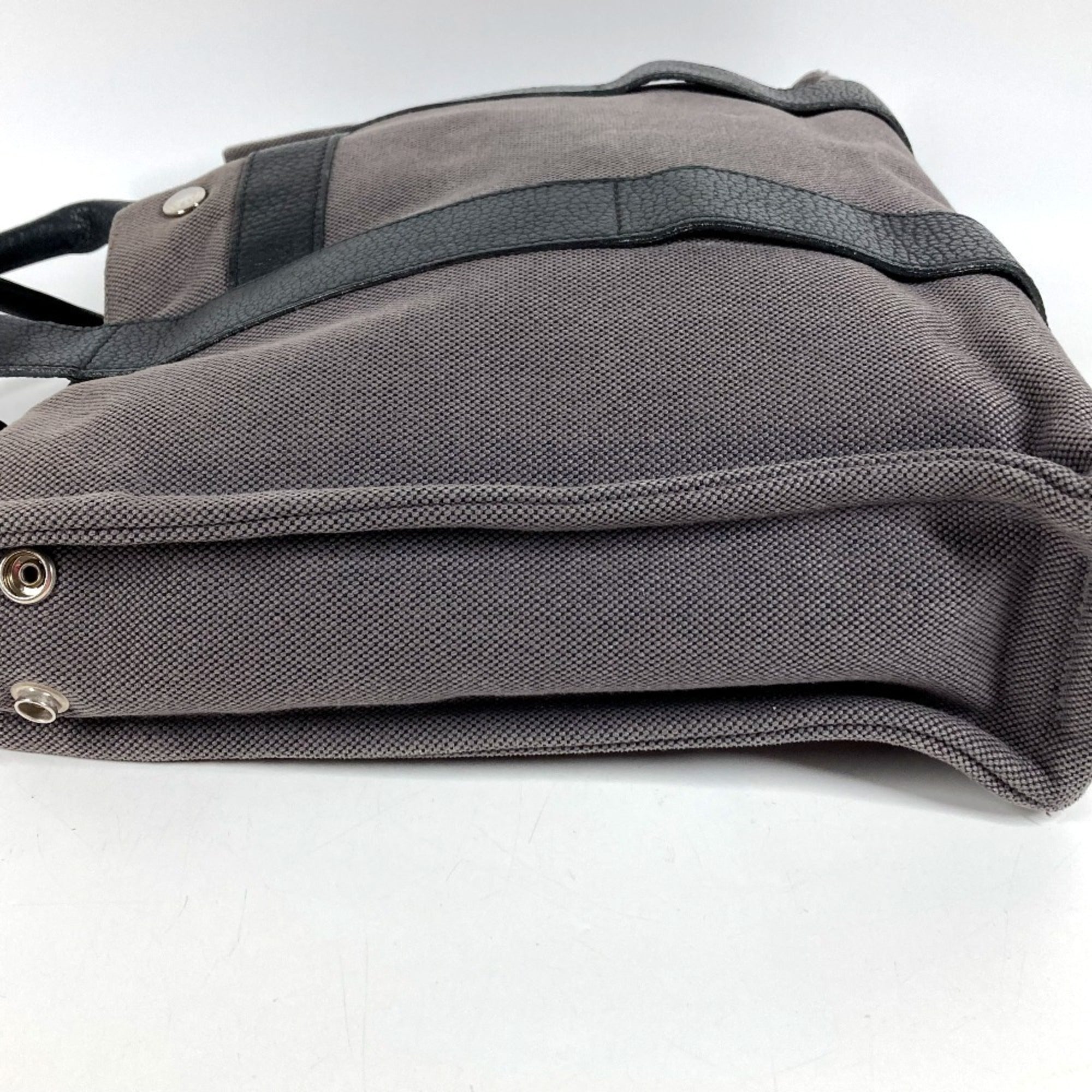 Hermes Black Gray Leather Canvas Handbag Tote Bag (Pre-Owned)