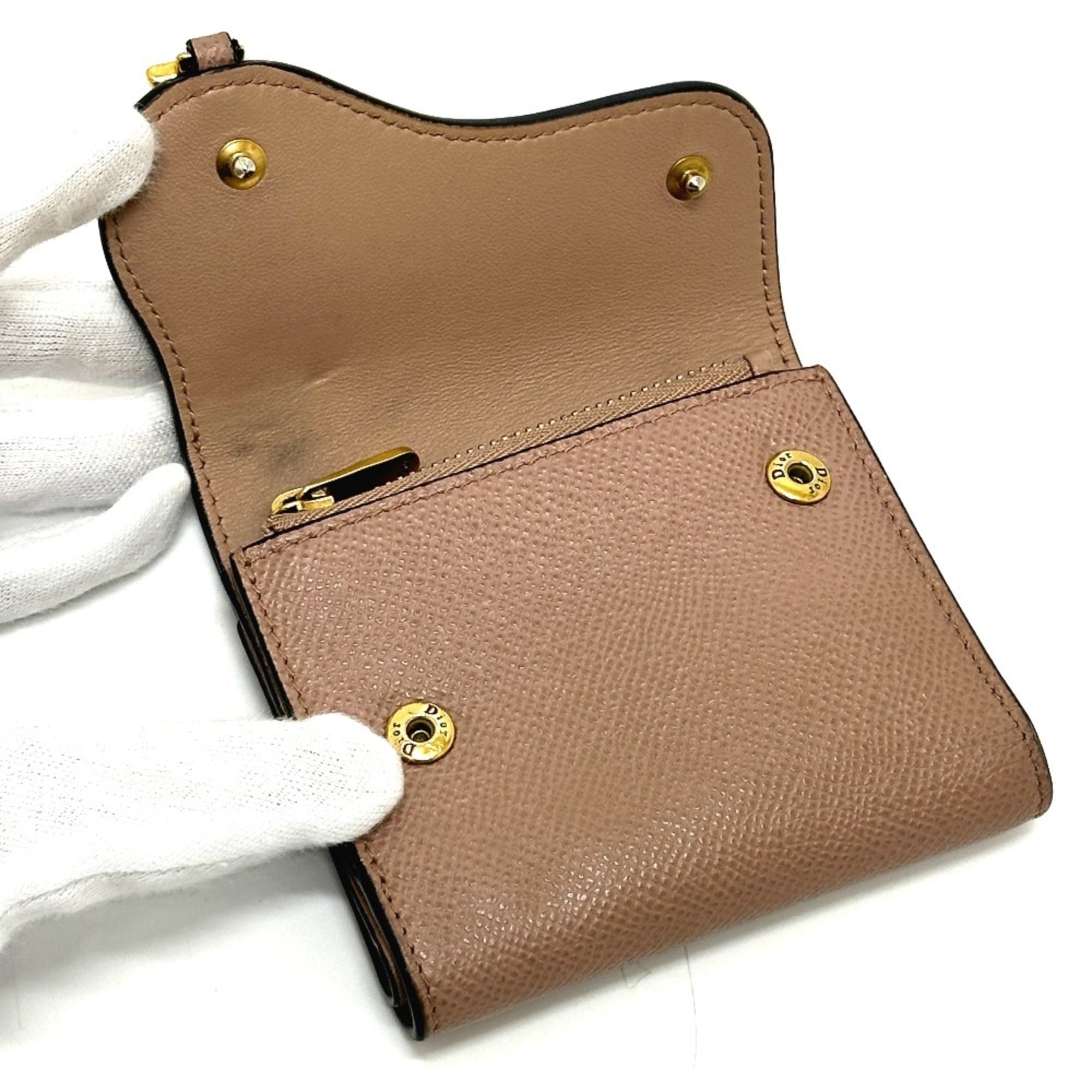 Christian Dior Beige Leather Wallet (Tri-Fold) (Pre-Owned)