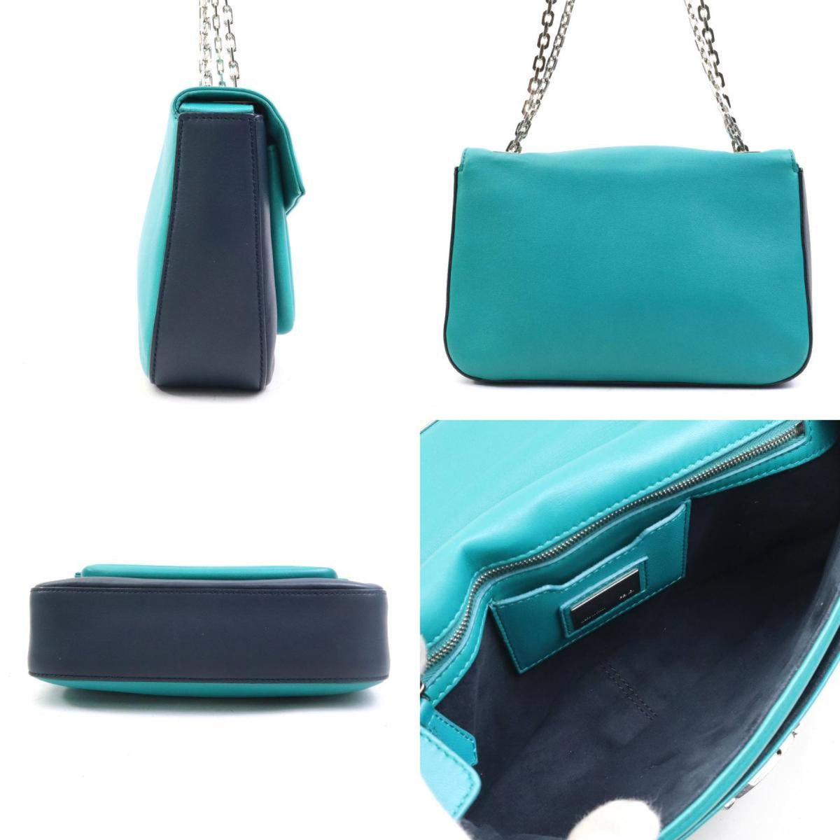 Fendi Green Navy Leather Shoulder Bag (Pre-Owned)