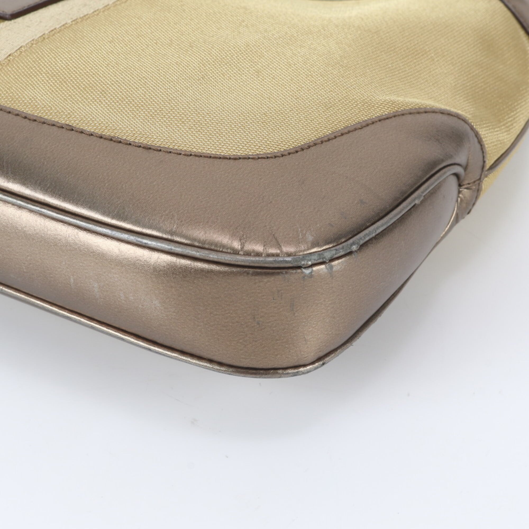 Gucci Brown Gold Leather Canvas Handbag Shoulder Bag (Pre-Owned)