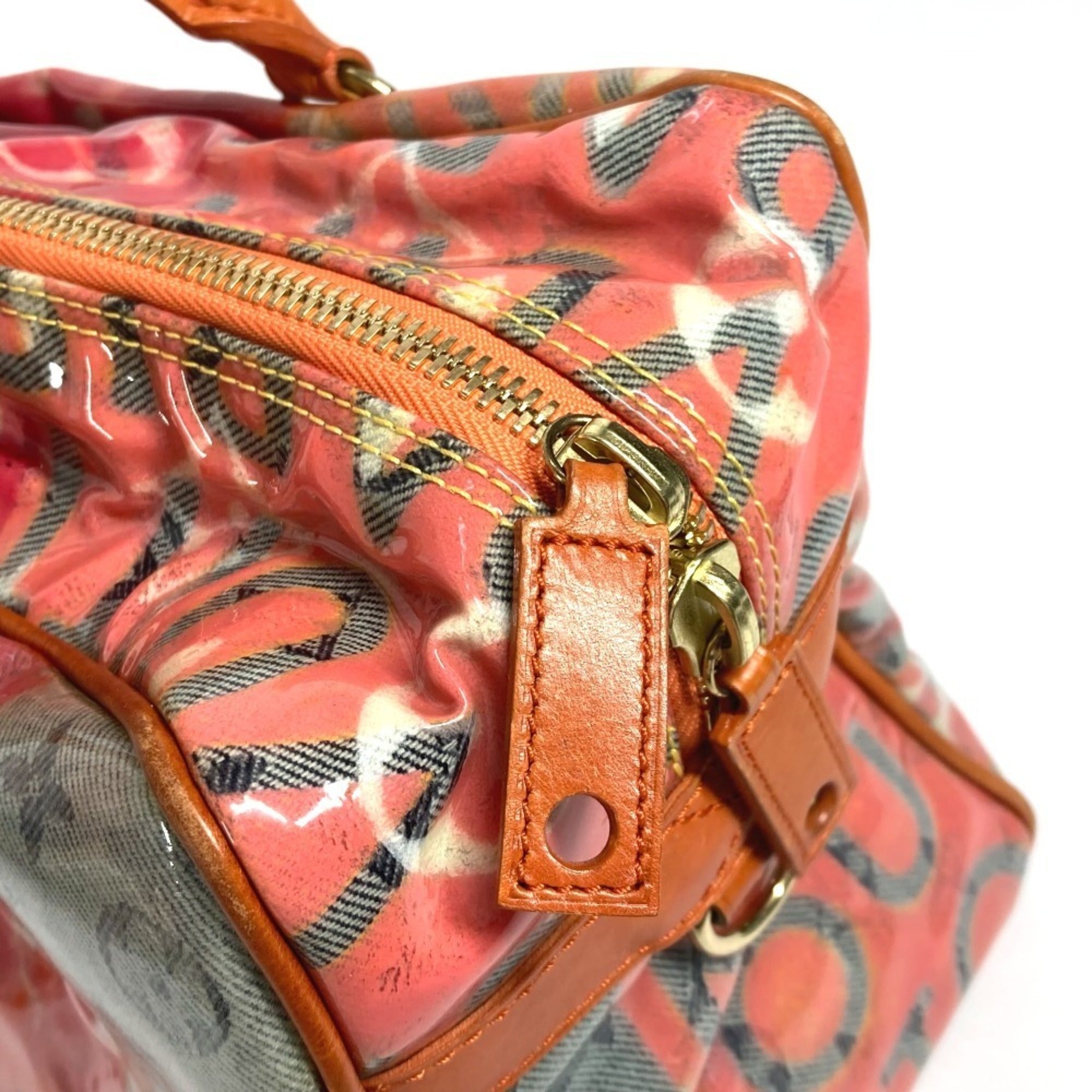Louis Vuitton Orange Vinyl Leather Boston Bag Handbag Tote Bag (Pre-Owned)