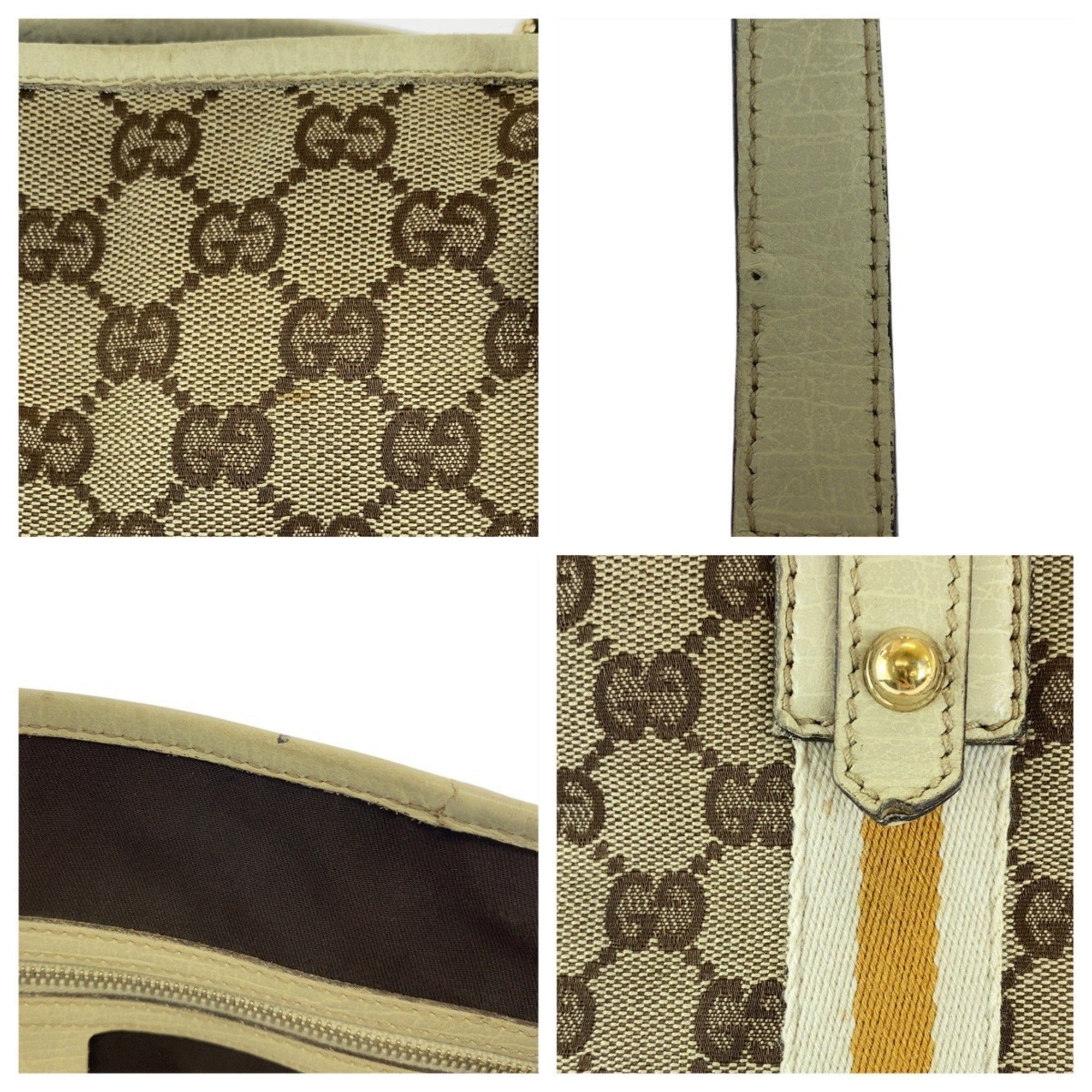 Gucci Beige Ivory Gg Canvas Leather Shoulder Bag Tote Bag (Pre-Owned)