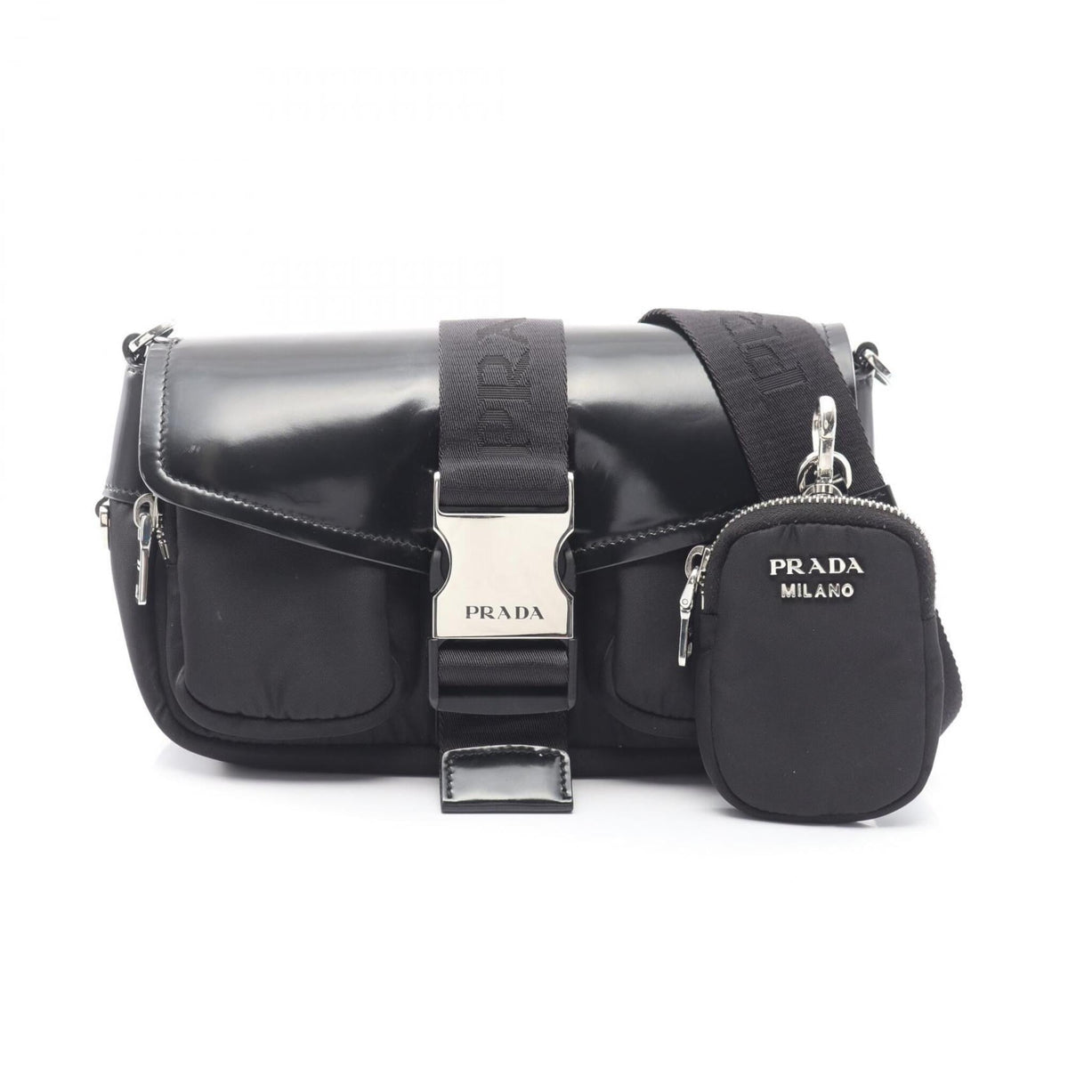 Prada Black Nylon Leather Handbag Pouch Shoulder Bag (Pre-Owned)