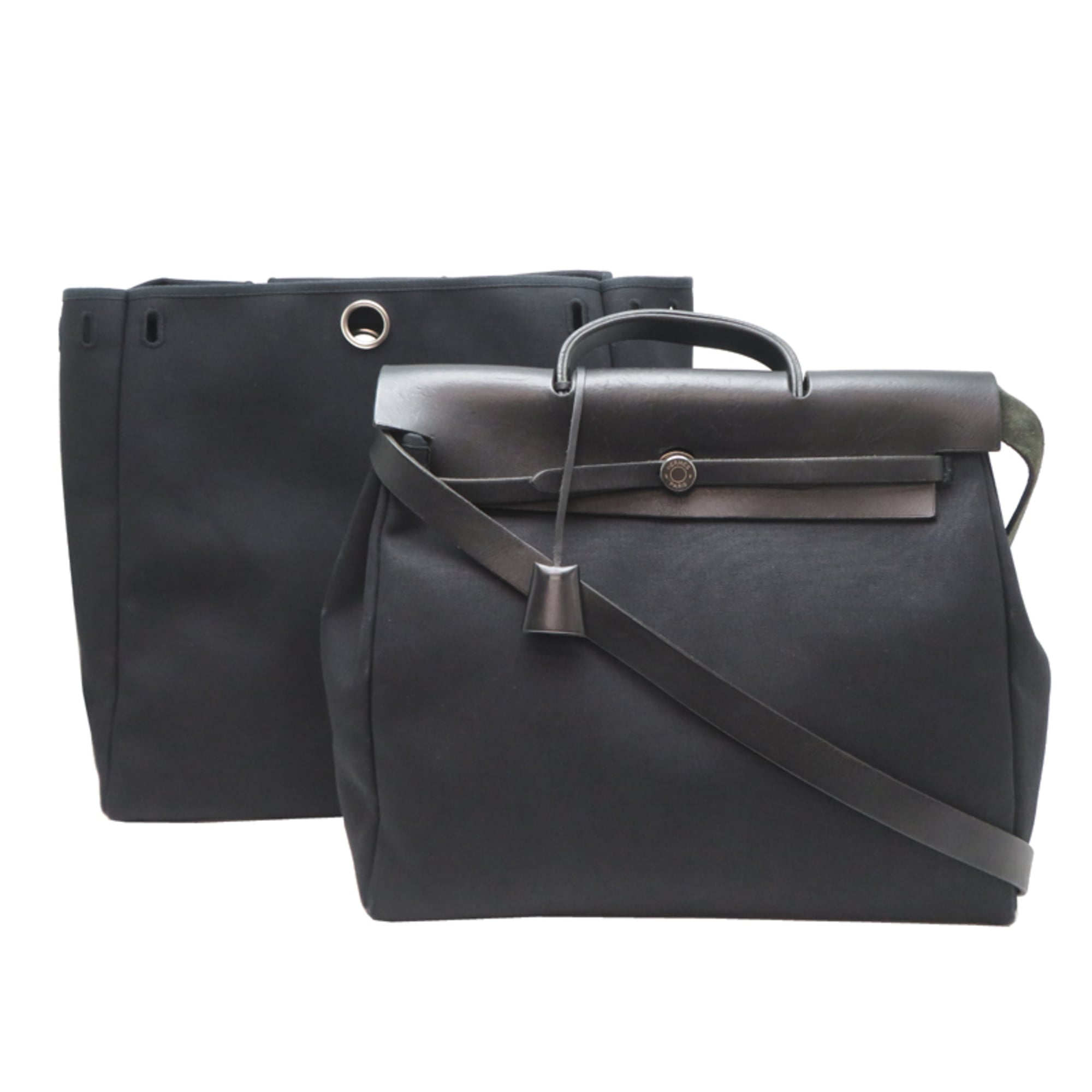 Hermes Black Toile Officier Handbag (Pre-Owned)