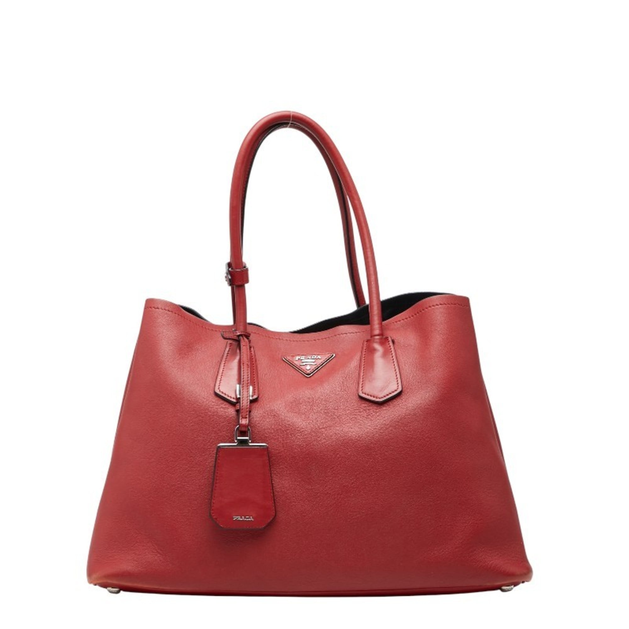 Prada Red Color Leather Shoulder Bag Tote Bag (Pre-Owned)