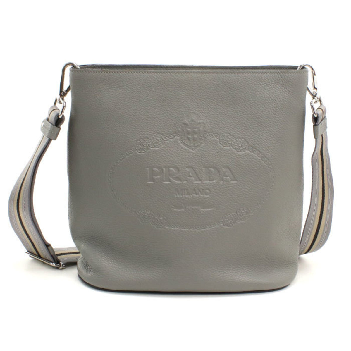 Prada Gray Leather Shoulder Bag (Pre-Owned)