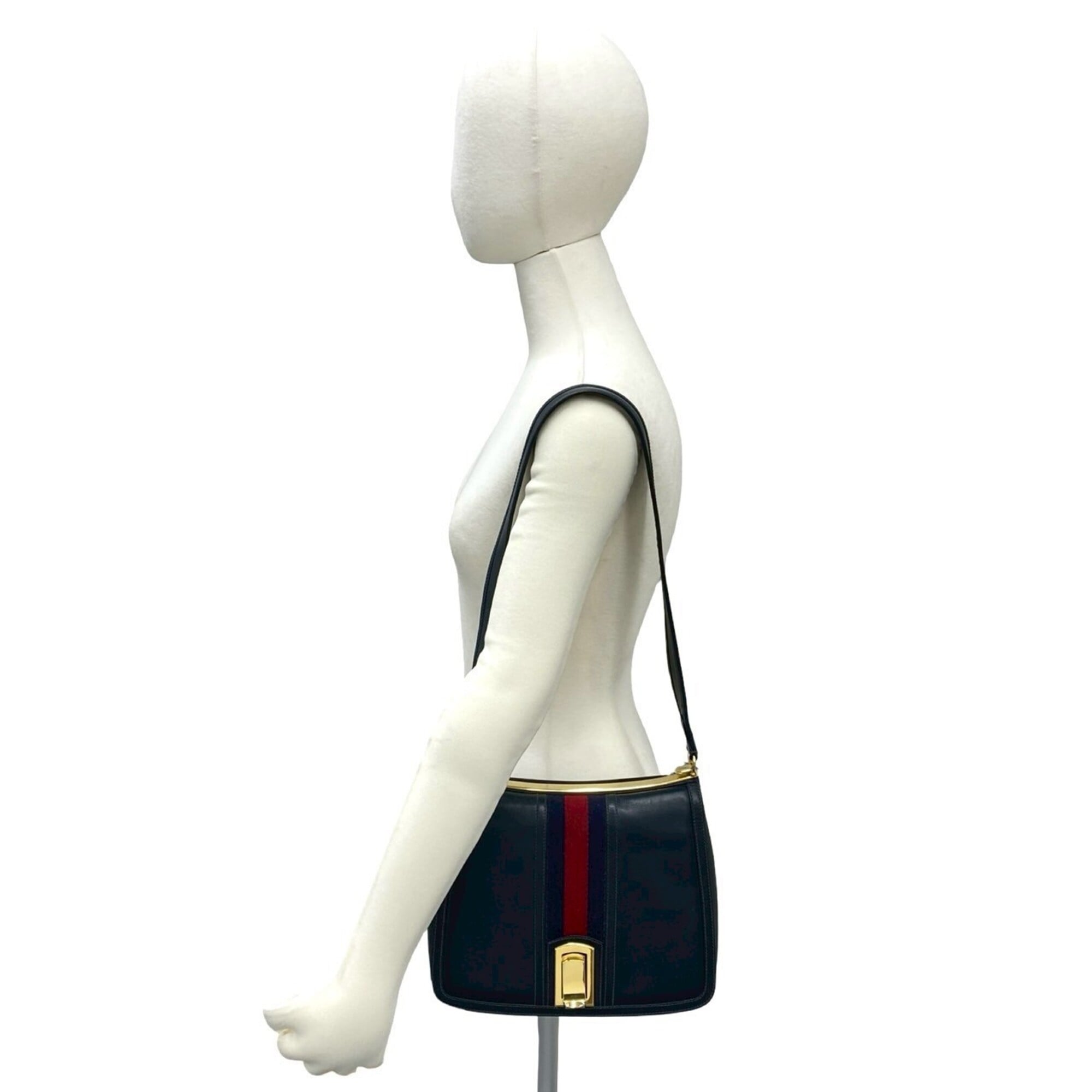Gucci Navy Red Color Leather Pochette Shoulder Bag (Pre-Owned)