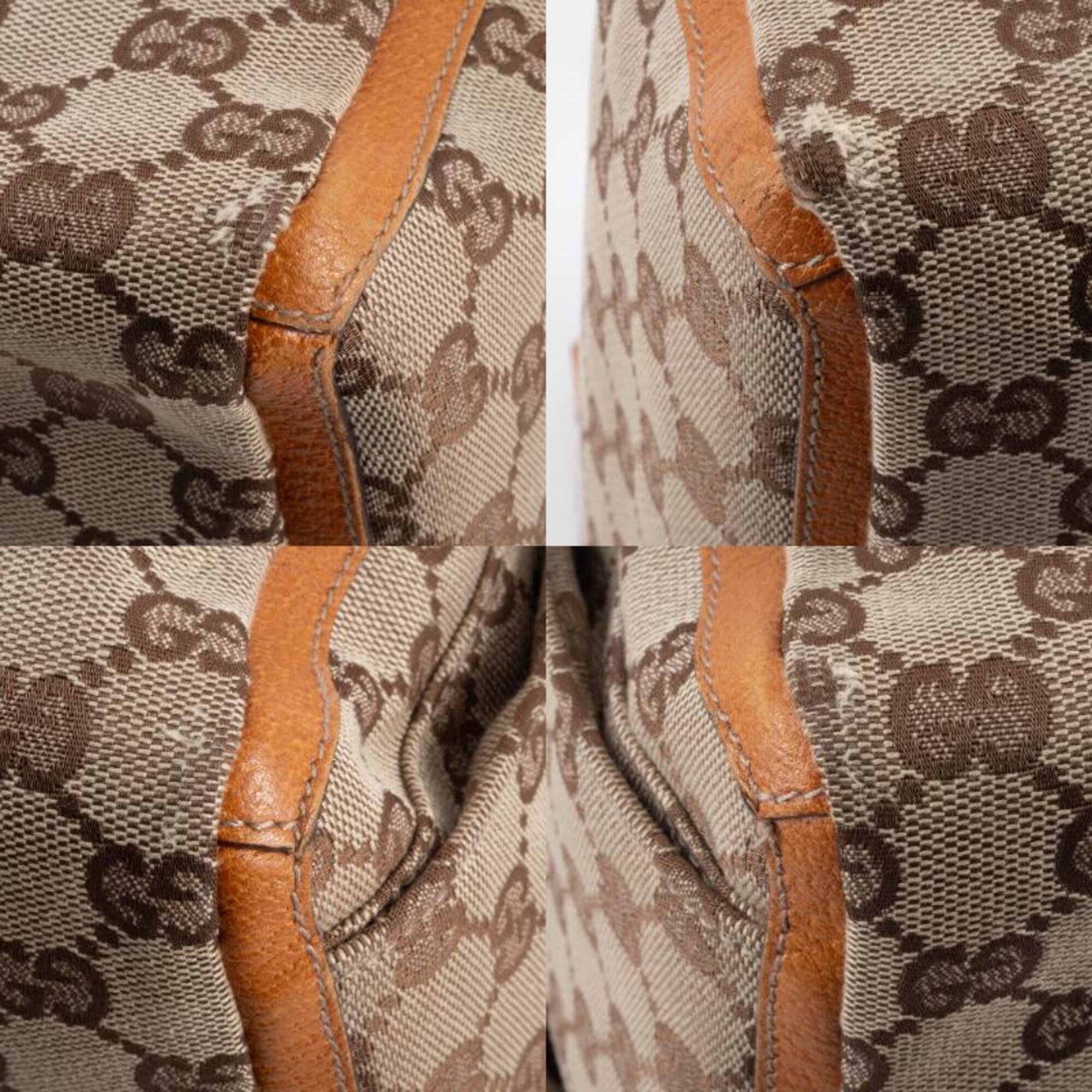Gucci Abbey Beige Brown Gg Canvas Leather Tote Bag (Pre-Owned)