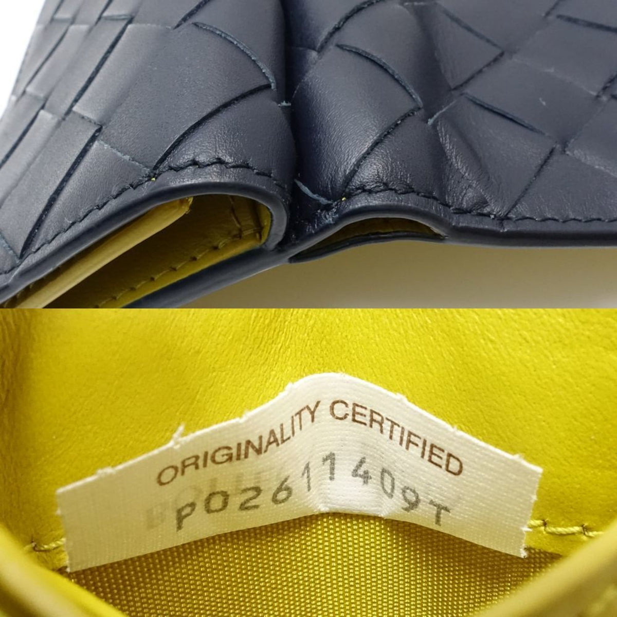 Bottega Veneta Intrecciato Navy Yellow Intrecciato Wallet (Tri-Fold) (Pre-Owned)