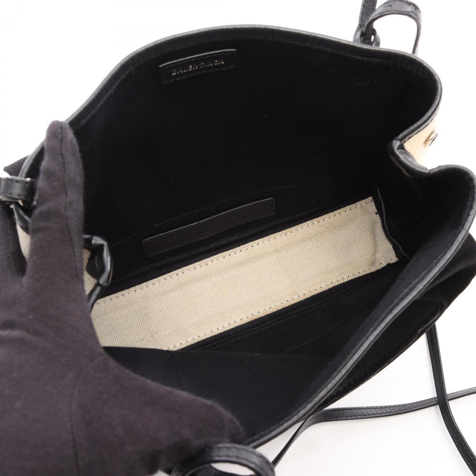 Balenciaga Black White Canvas Leather Handbag Pouch (Pre-Owned)