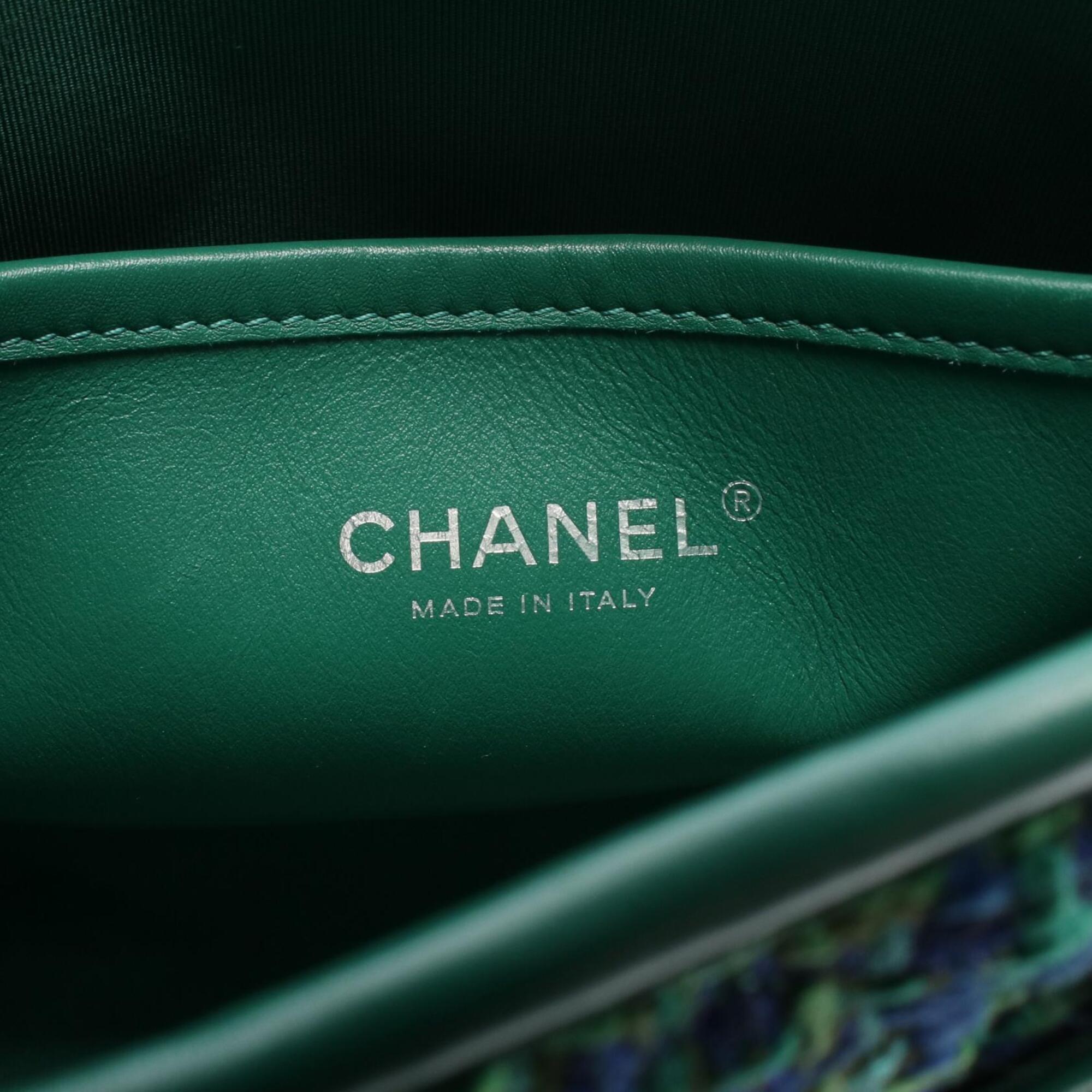 Chanel Blue Green Multi-Color Fabric Leather Handbag Shoulder Bag (Pre-Owned)