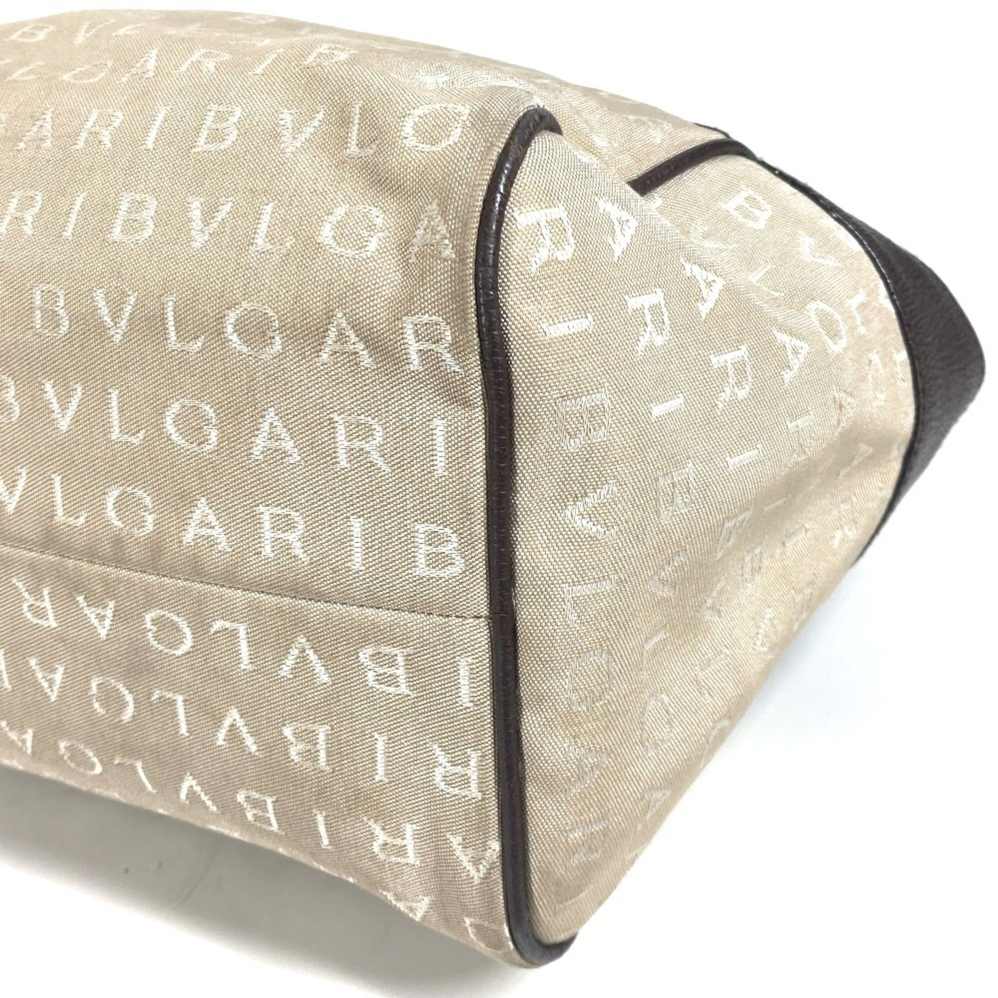 Bvlgari Beige Dark Brown Leather Canvas Boston Bag Shoulder Bag (Pre-Owned)