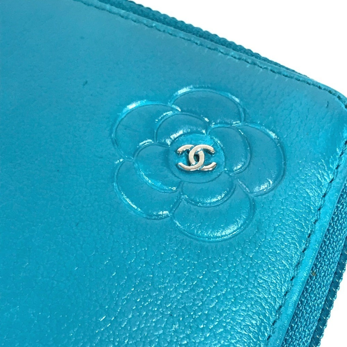 Chanel Blue Leather Long Wallet (Bi-Fold) (Pre-Owned)