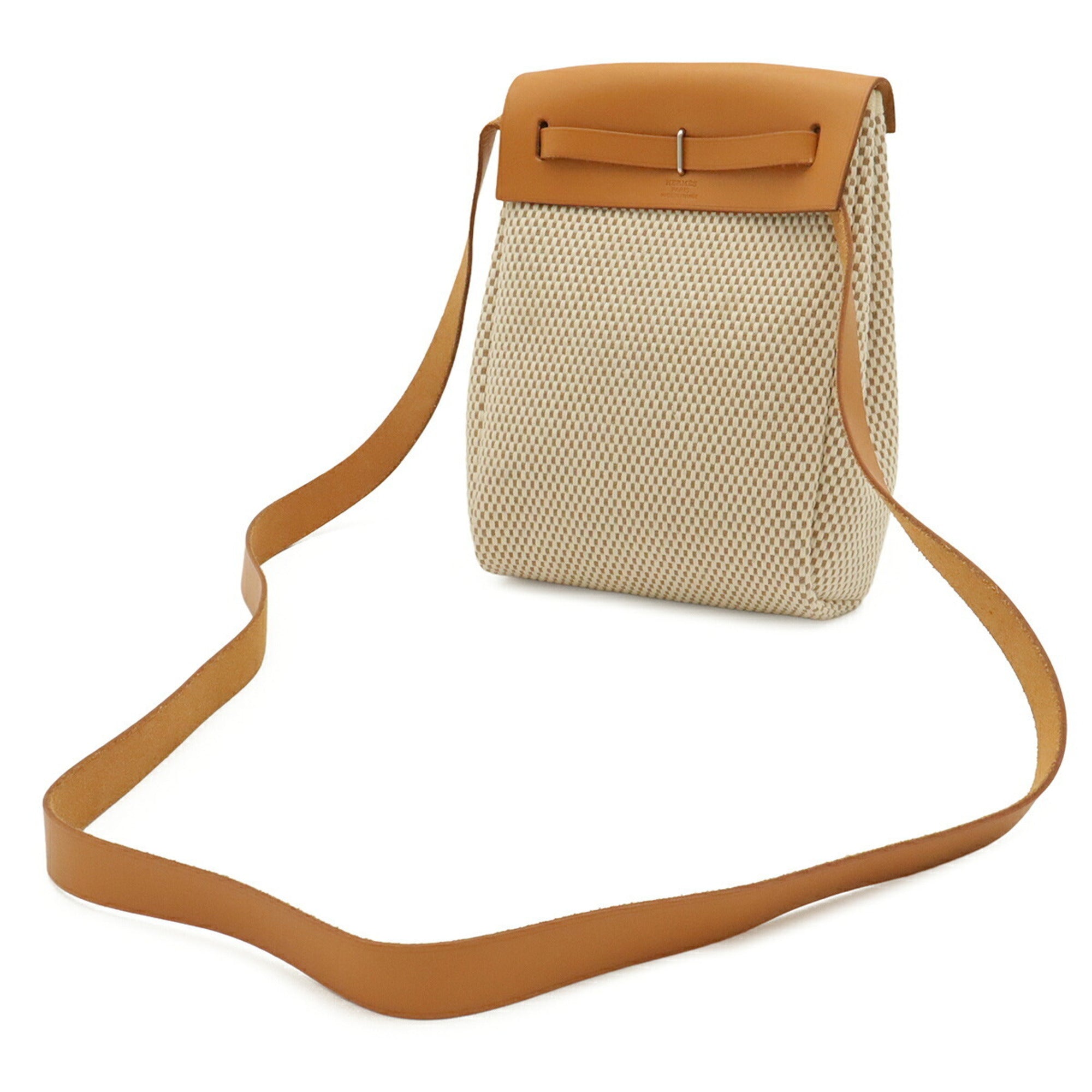 Hermes Black Light Brown Natural Toile Officier Leather Pochette Shoulder Bag (Pre-Owned)