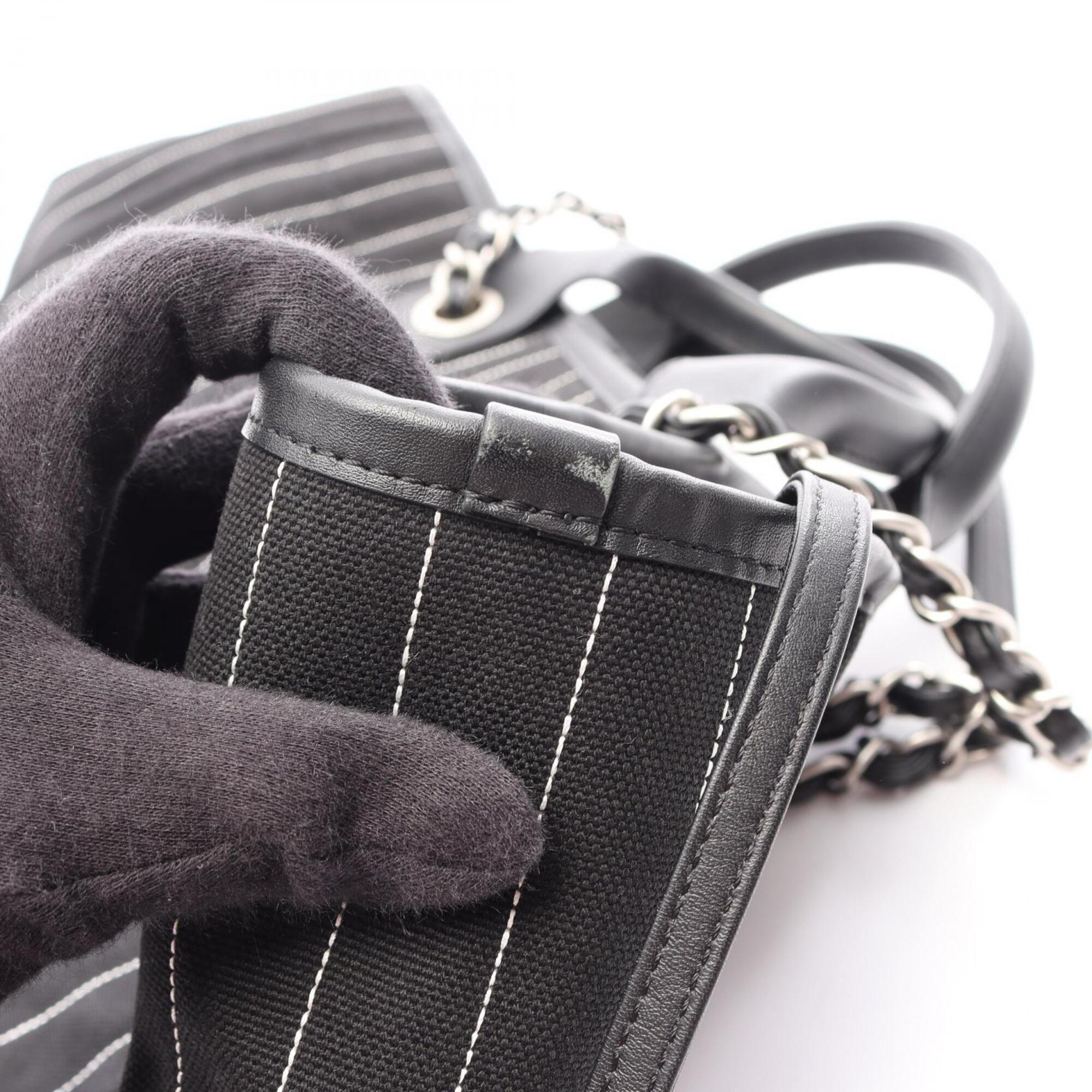 Chanel Black White Canvas Leather Handbag Pouch Tote Bag (Pre-Owned)