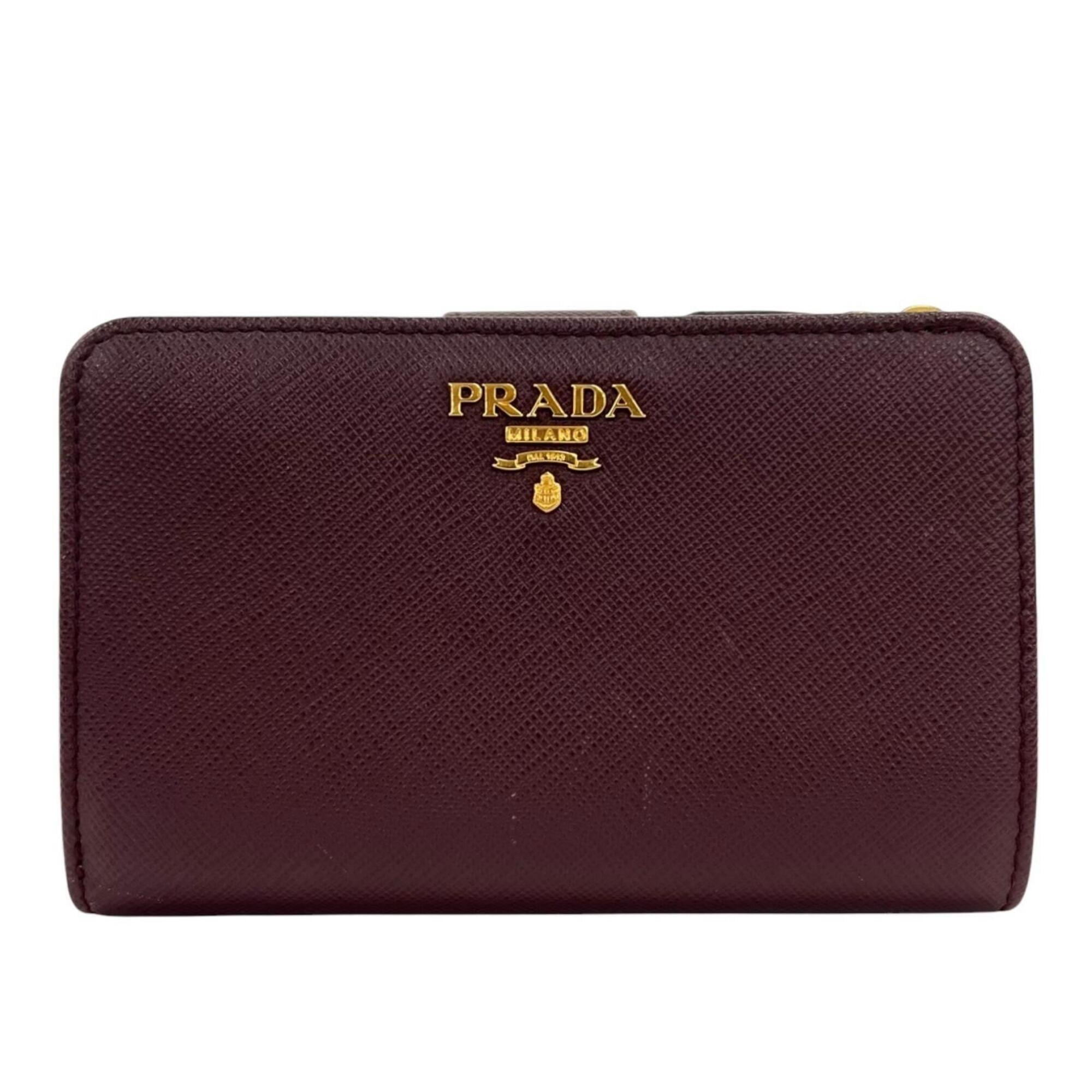 Prada Burgundy Ivory Pink Saffiano Metal Wallet (Bi-Fold) (Pre-Owned)