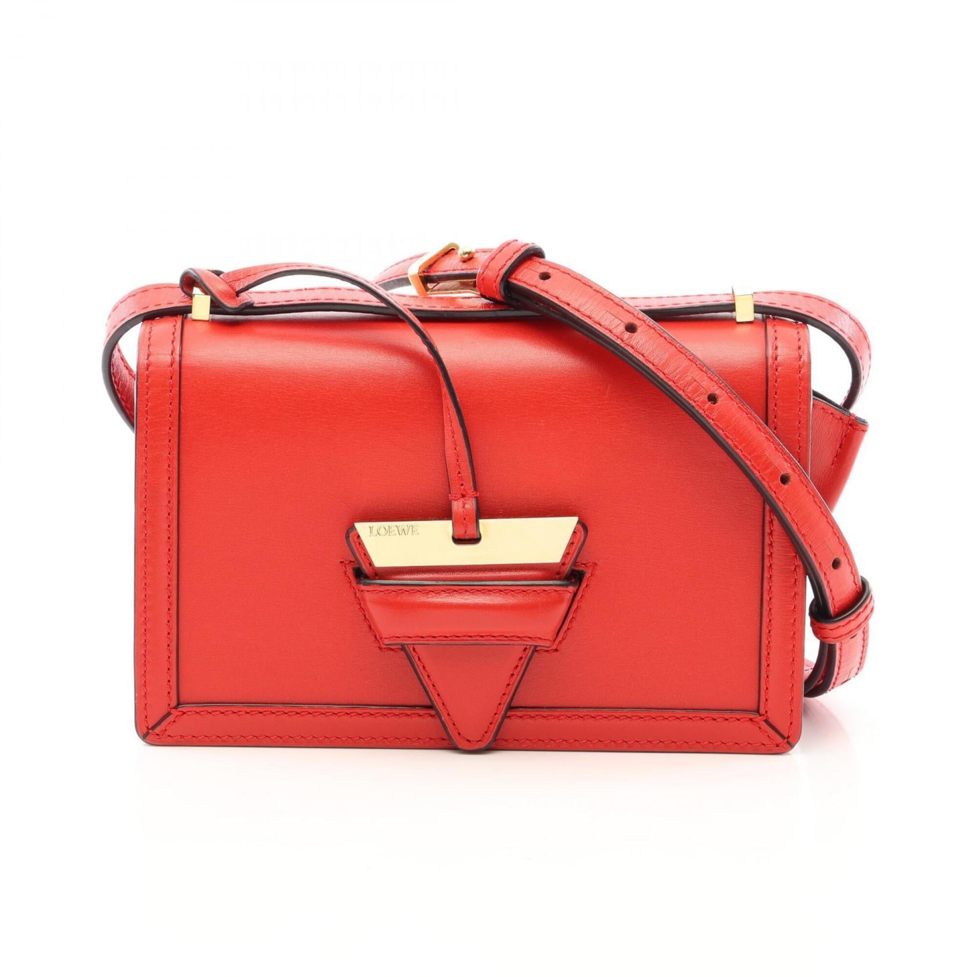 Loewe Red Color Leather Handbag Shoulder Bag (Pre-Owned)