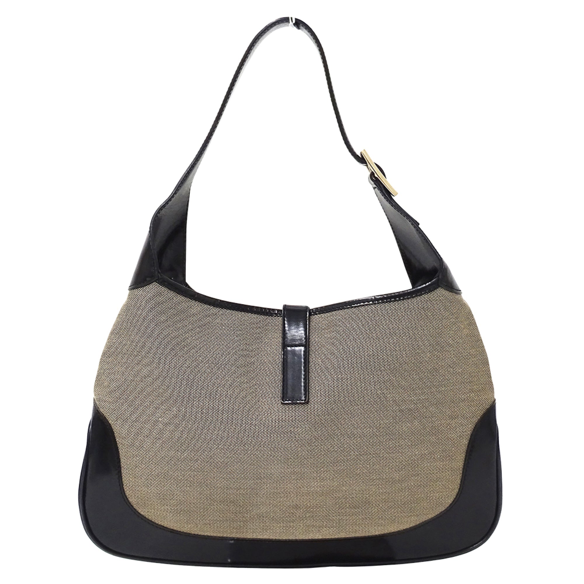 Gucci Beige Black Canvas Handbag Shoulder Bag (Pre-Owned)