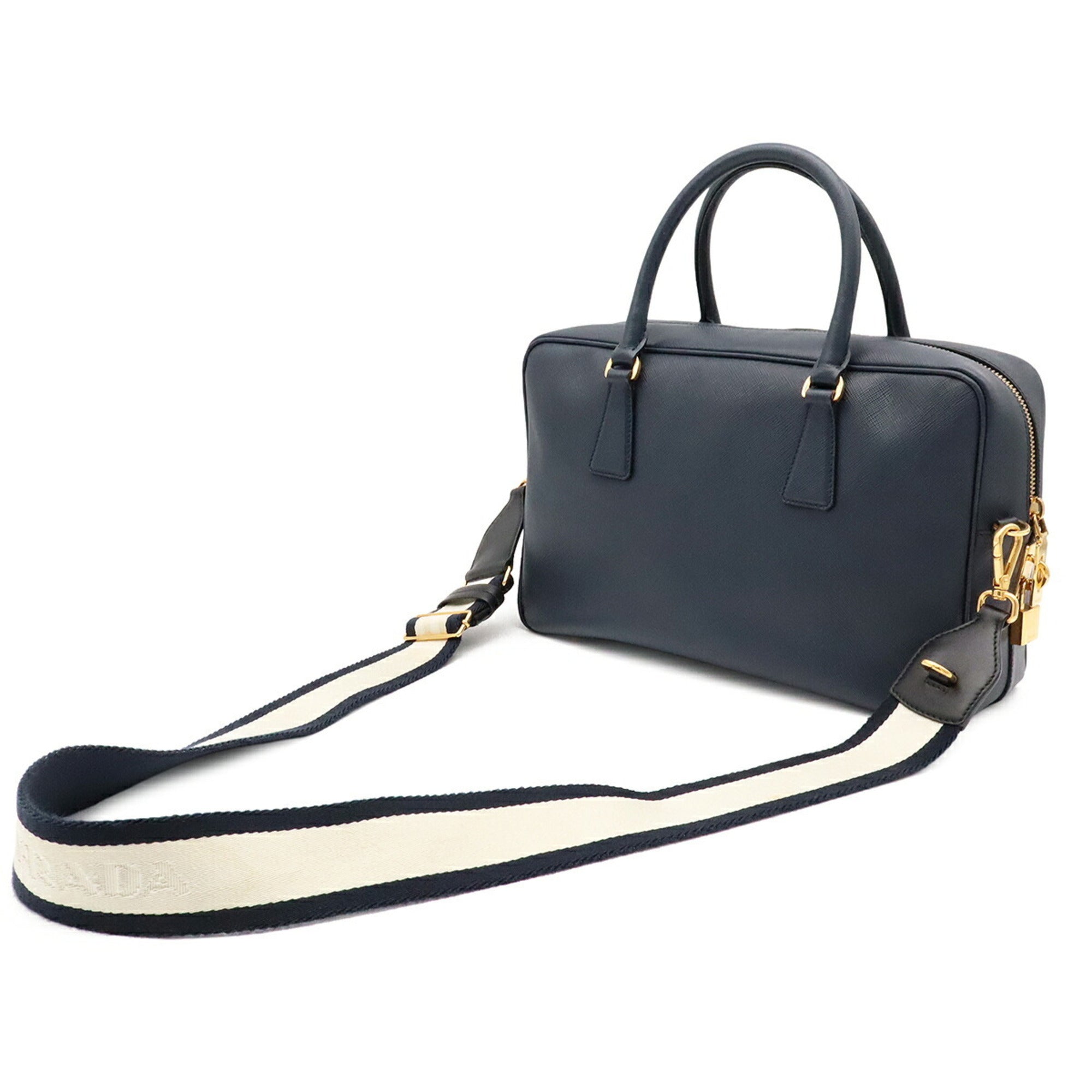 Prada Saffiano Navy Saffiano Handbag Shoulder Bag (Pre-Owned)