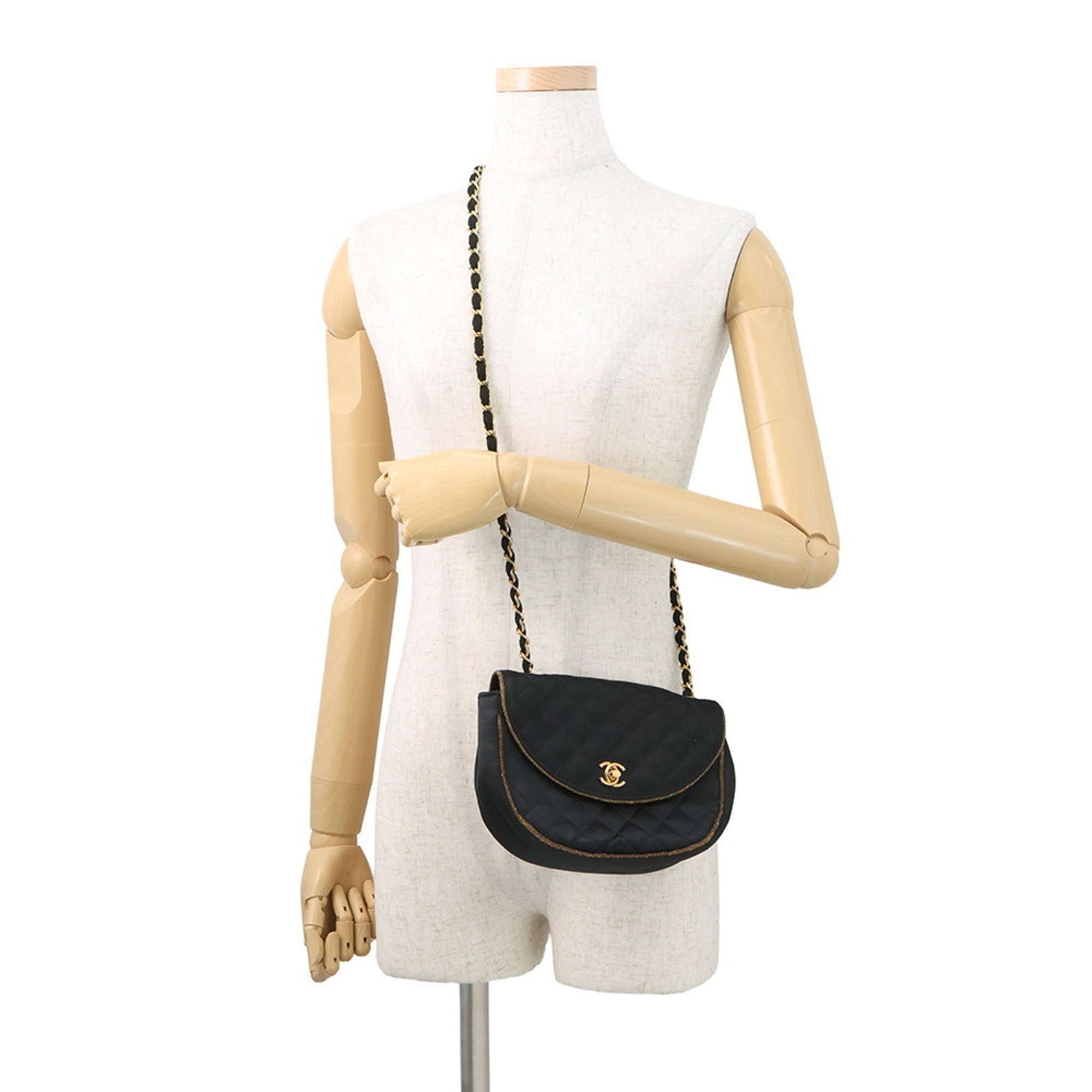 Chanel Matelasse Black Satin Handbag Shoulder Bag (Pre-Owned)