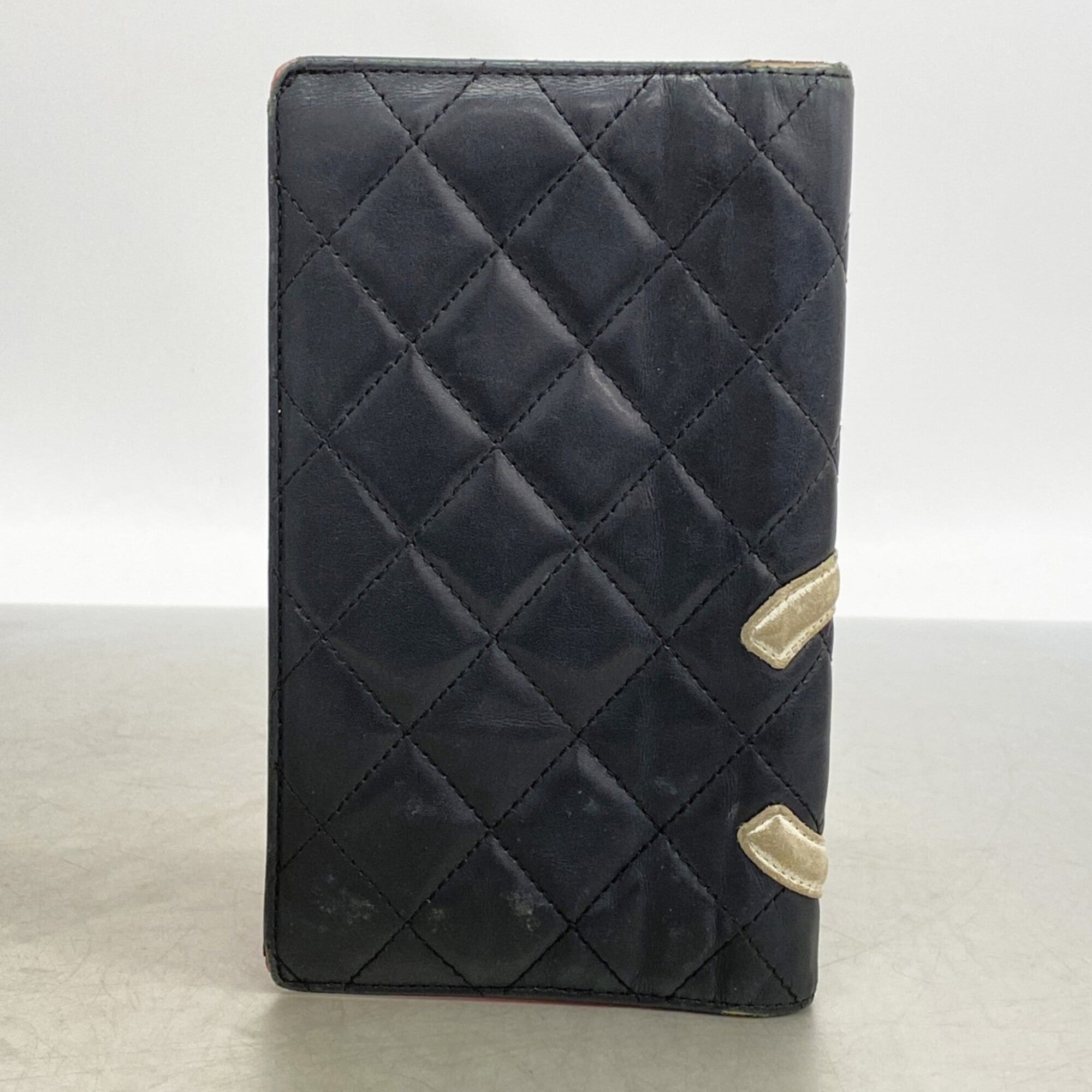 Chanel Black White Leather Long Wallet (Bi-Fold) (Pre-Owned)