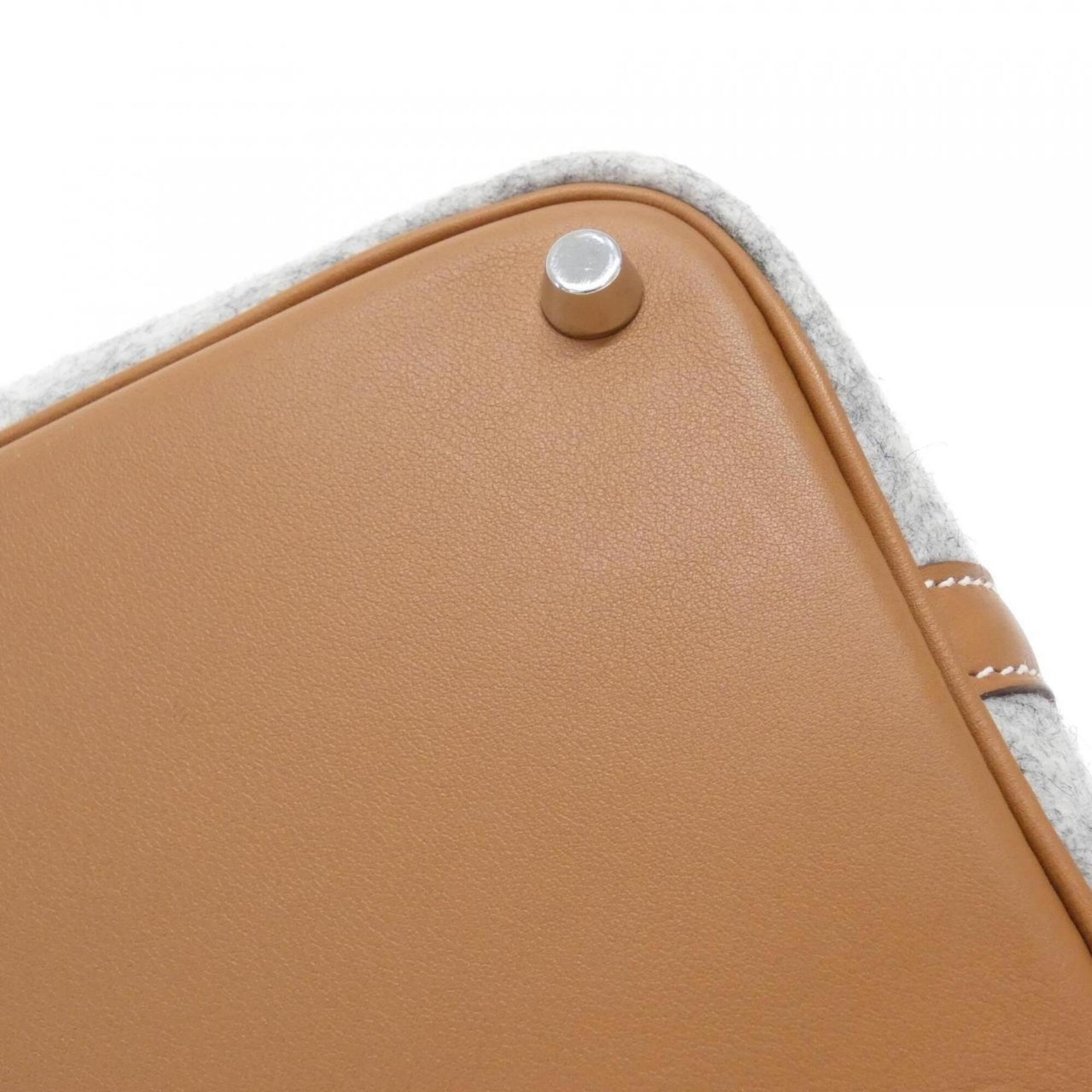 Hermes Gold Gray Felt Swift Leather Handbag (Pre-Owned)