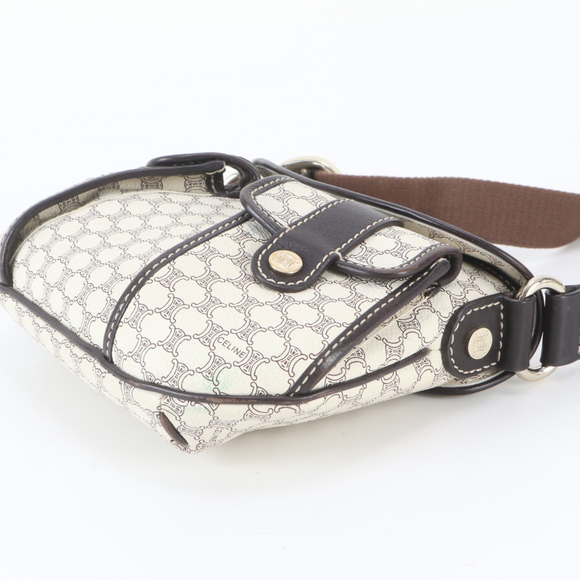 Celine Brown Ivory Leather Coated Canvas Shoulder Bag (Pre-Owned)