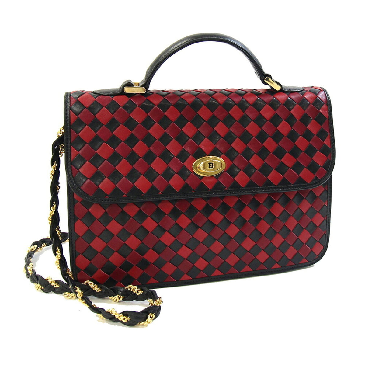 Bally Black Red Color Leather Handbag (Pre-Owned)