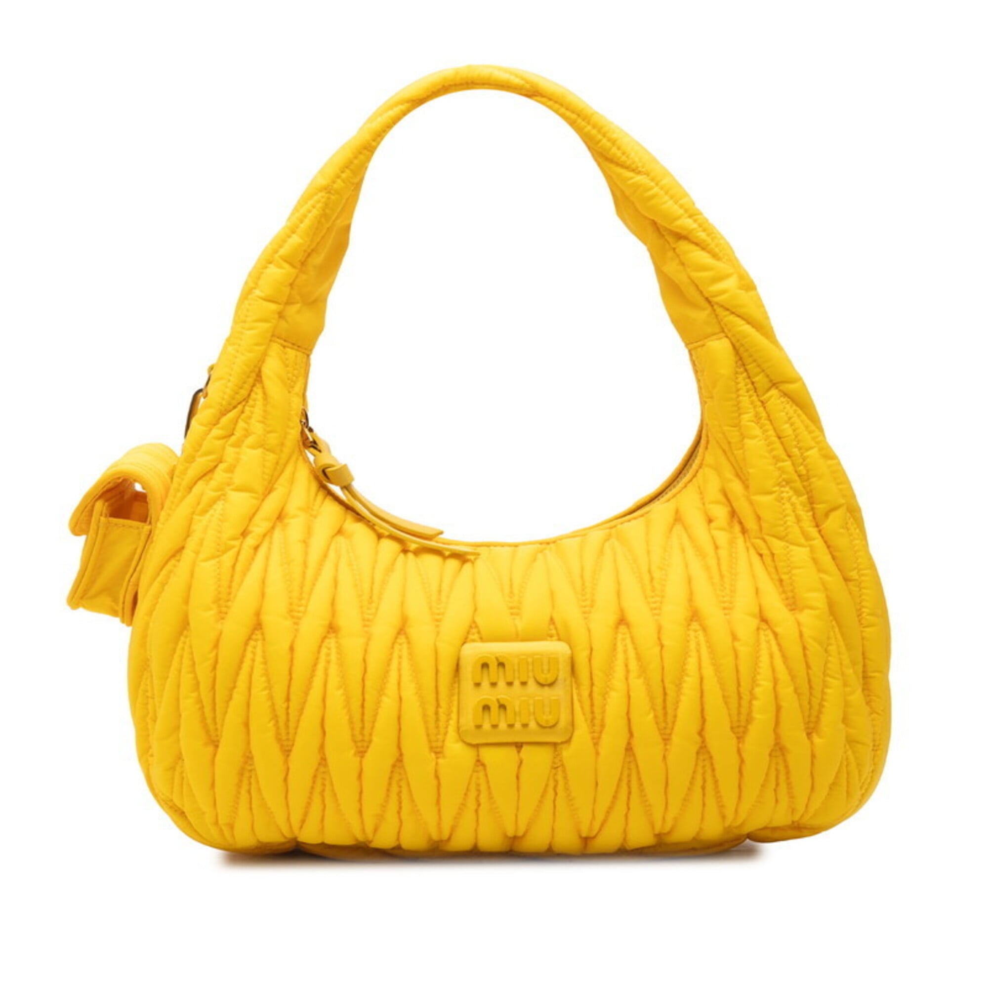Miu Miu Matelasse Yellow Nylon Leather Handbag Shoulder Bag (Pre-Owned)