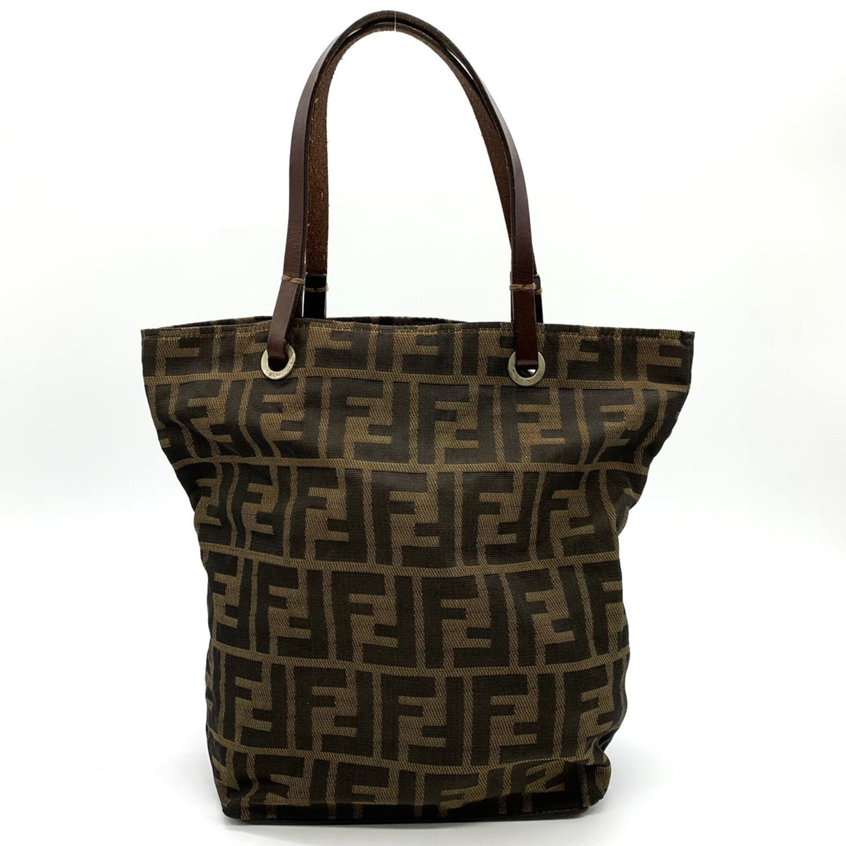 Fendi Zucca Brown Nylon Leather Tote Bag (Pre-Owned)