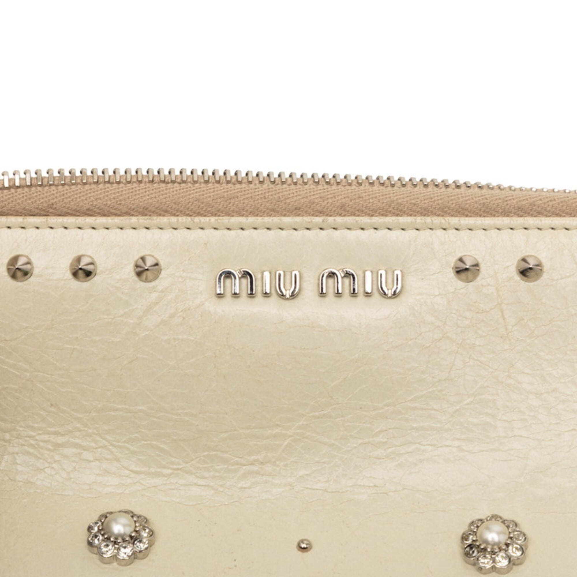 Miu Miu Ivory White Leather Rhinestone Clutch Bag (Pre-Owned)