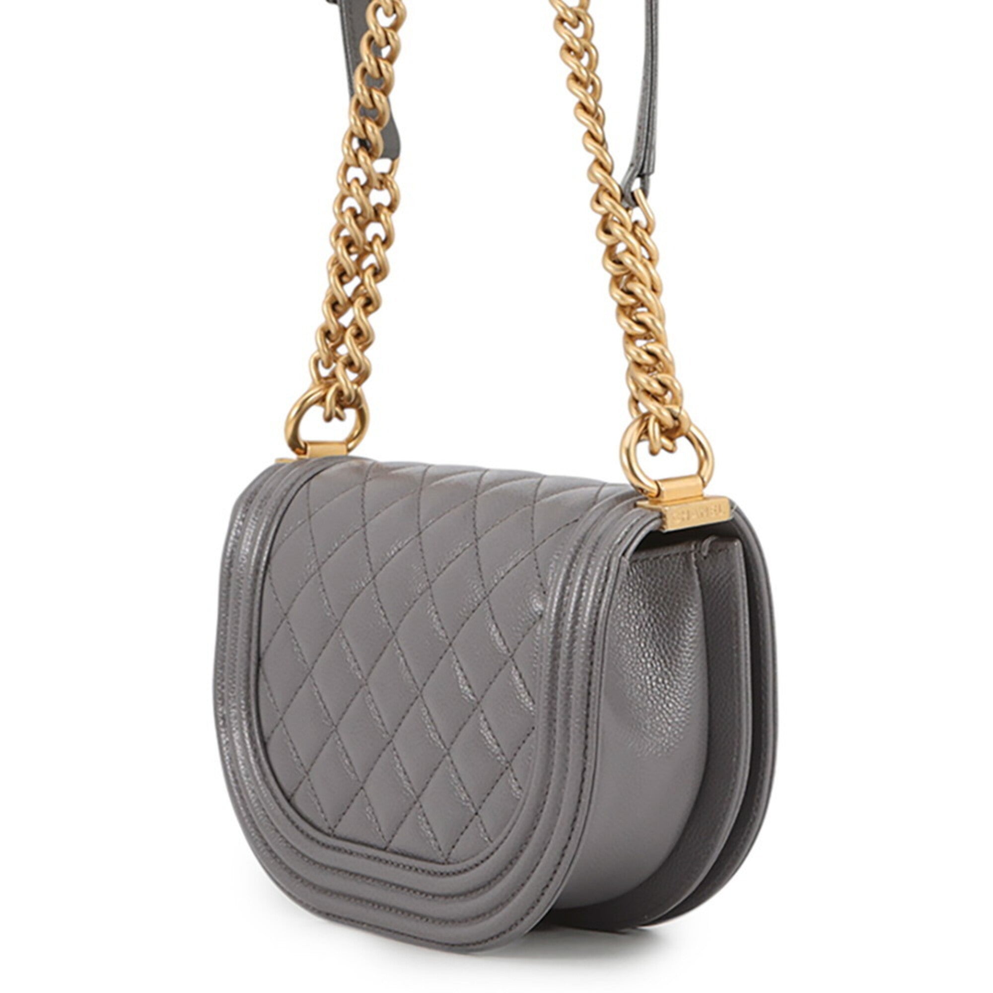 Chanel Gray Grained Calfskin Handbag Shoulder Bag (Pre-Owned)
