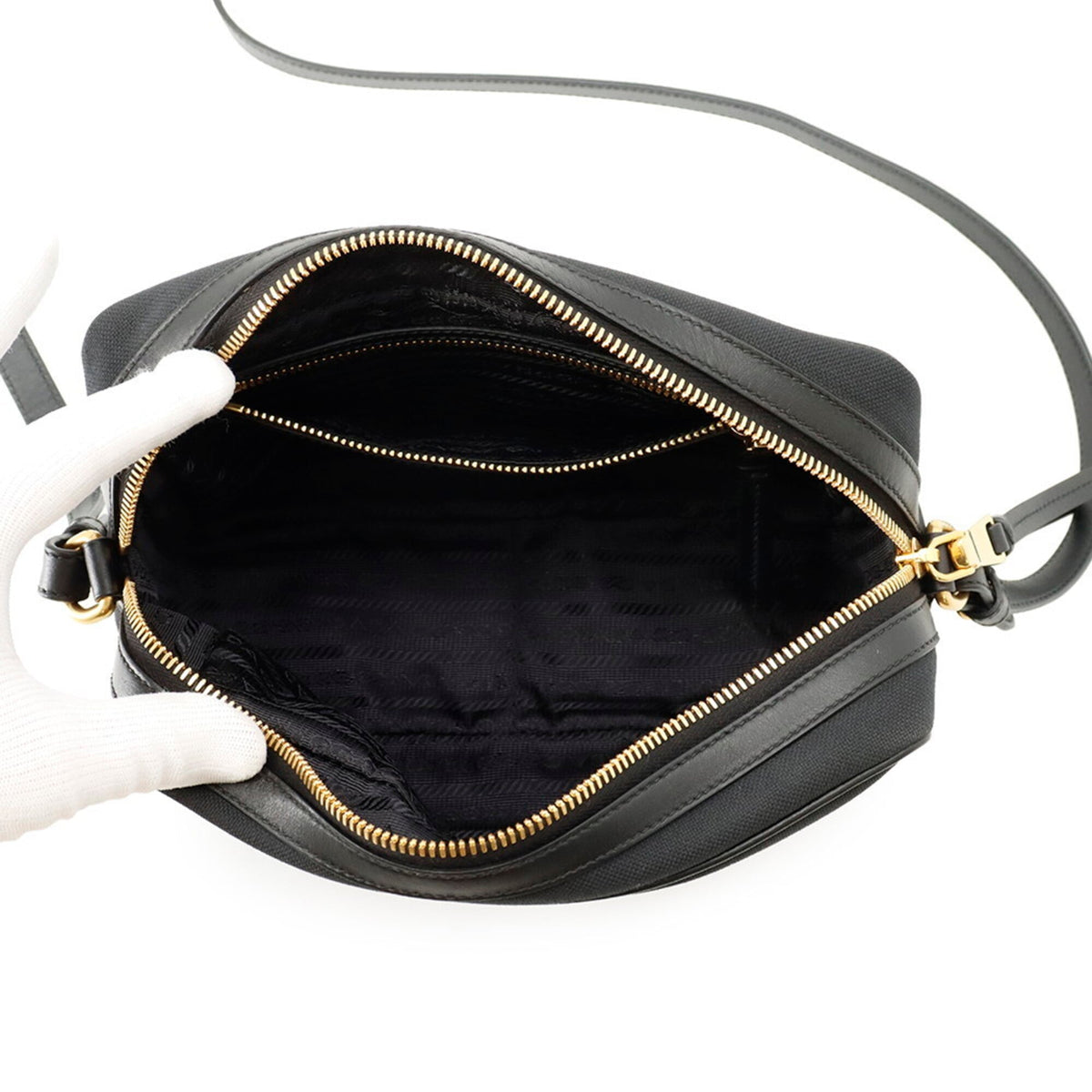 Prada Black Canvas Leather Handbag Shoulder Bag (Pre-Owned)