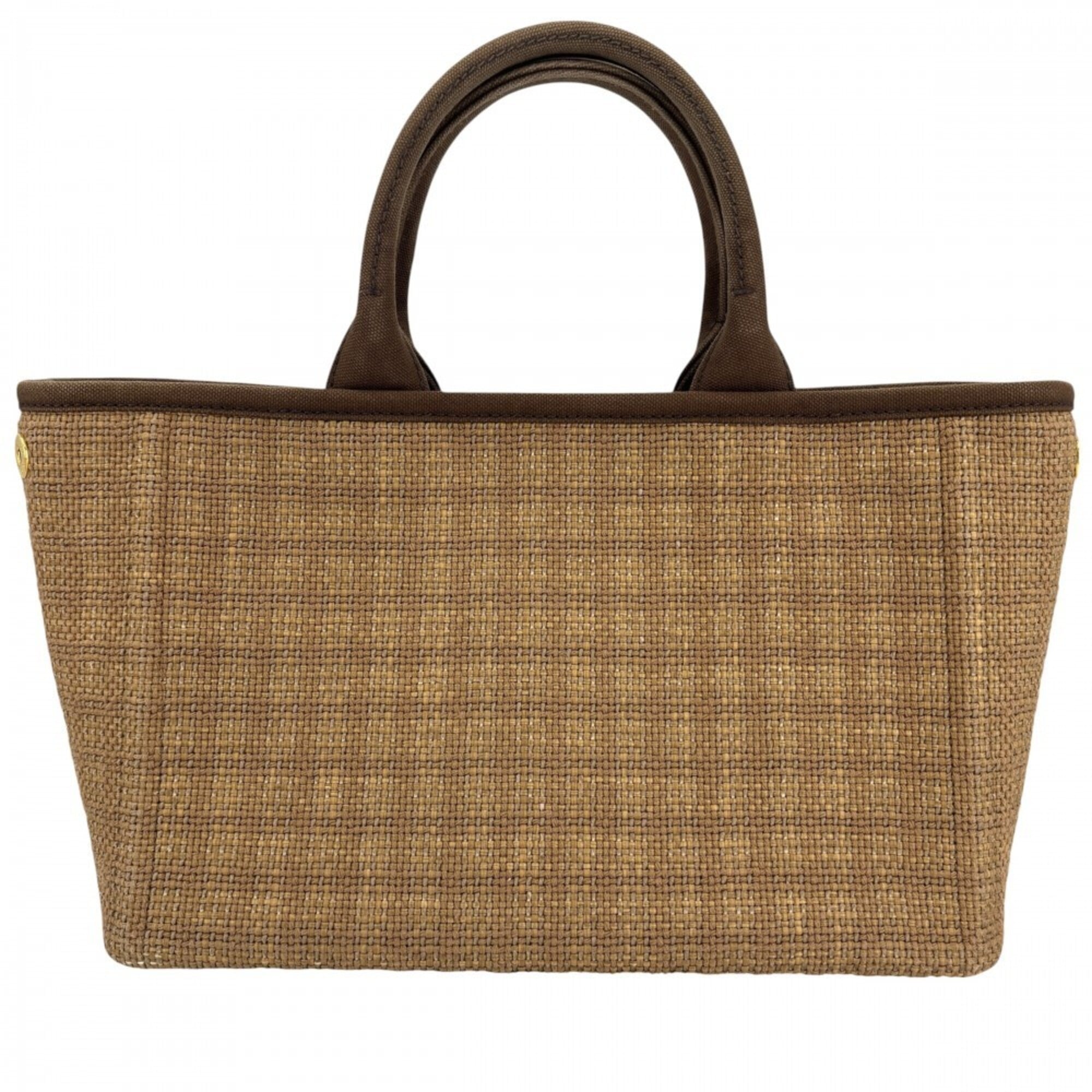 Prada Brown Canvas Straw Handbag Shoulder Bag (Pre-Owned)