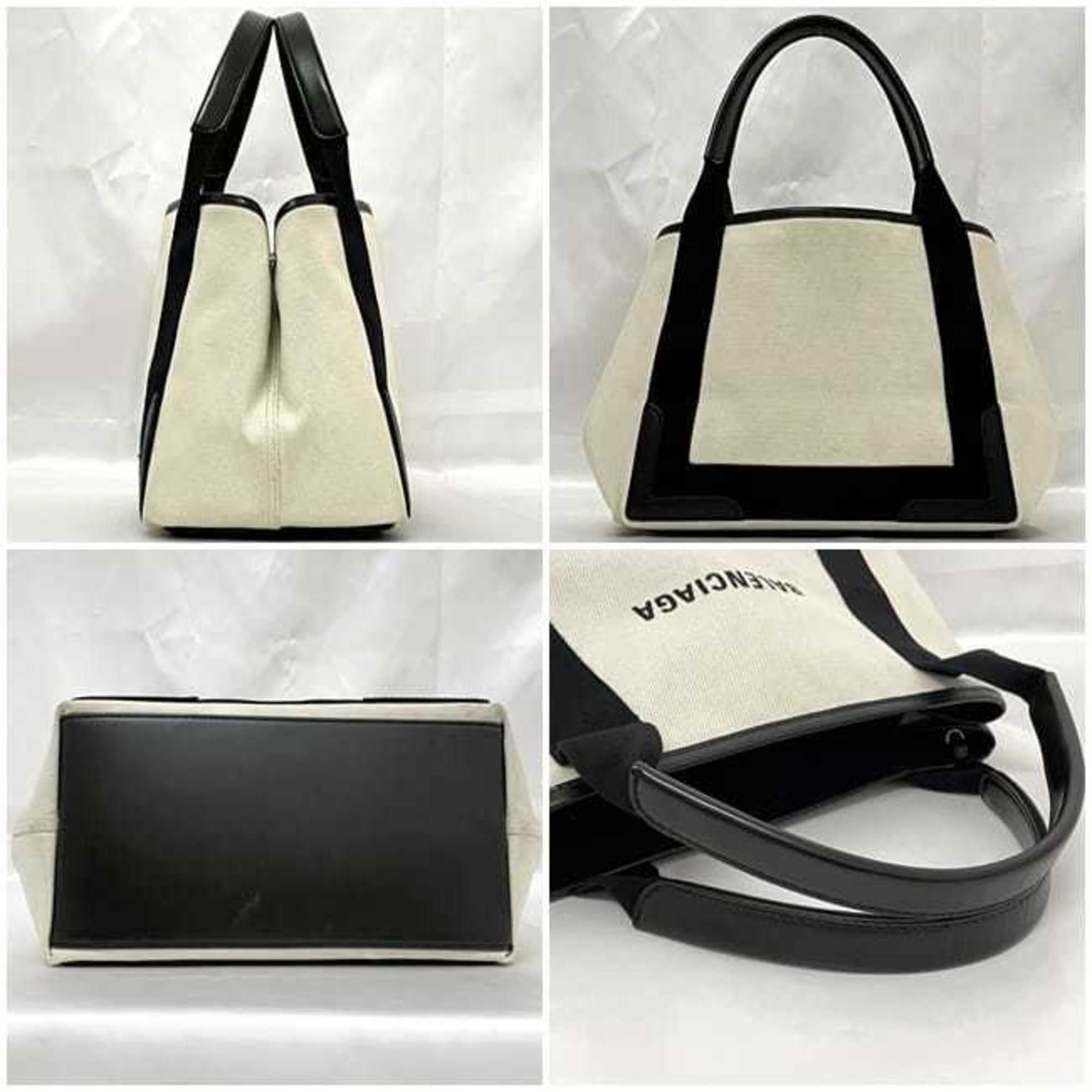 Balenciaga Black White Canvas Leather Handbag Tote Bag (Pre-Owned)