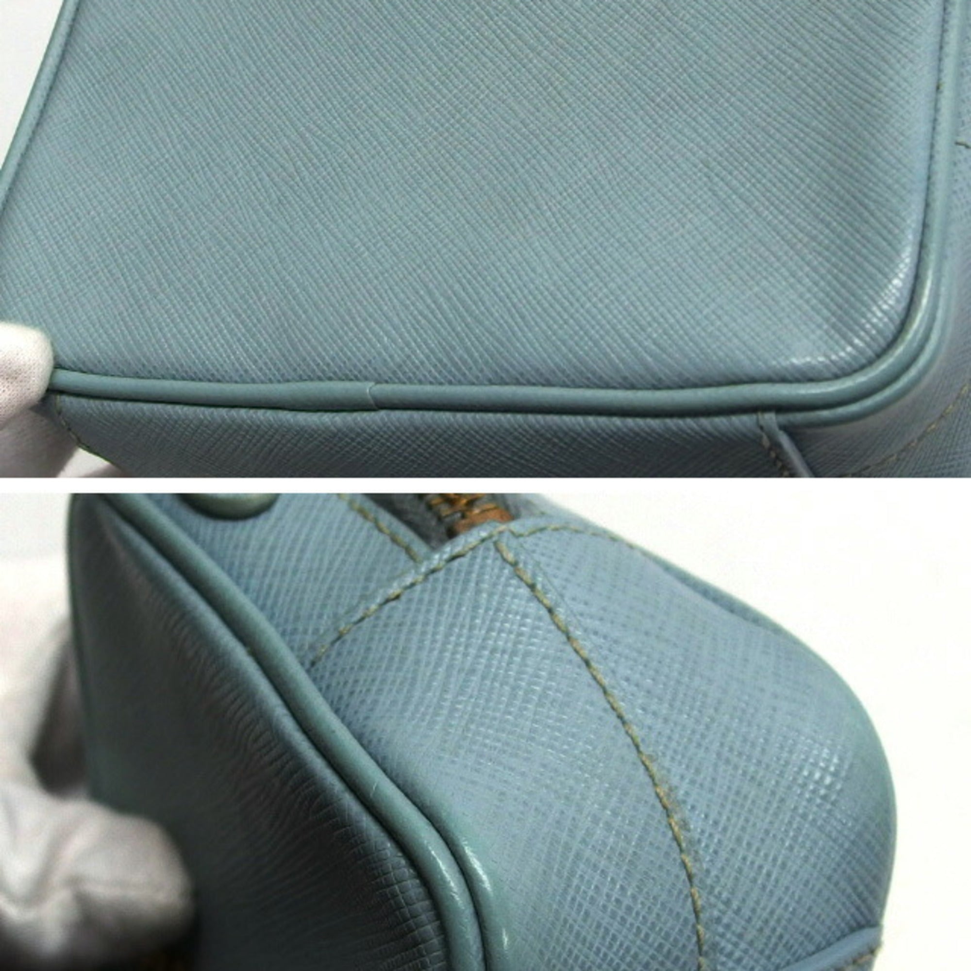 Prada Saffiano Light Blue Leather Pochette Shoulder Bag (Pre-Owned)