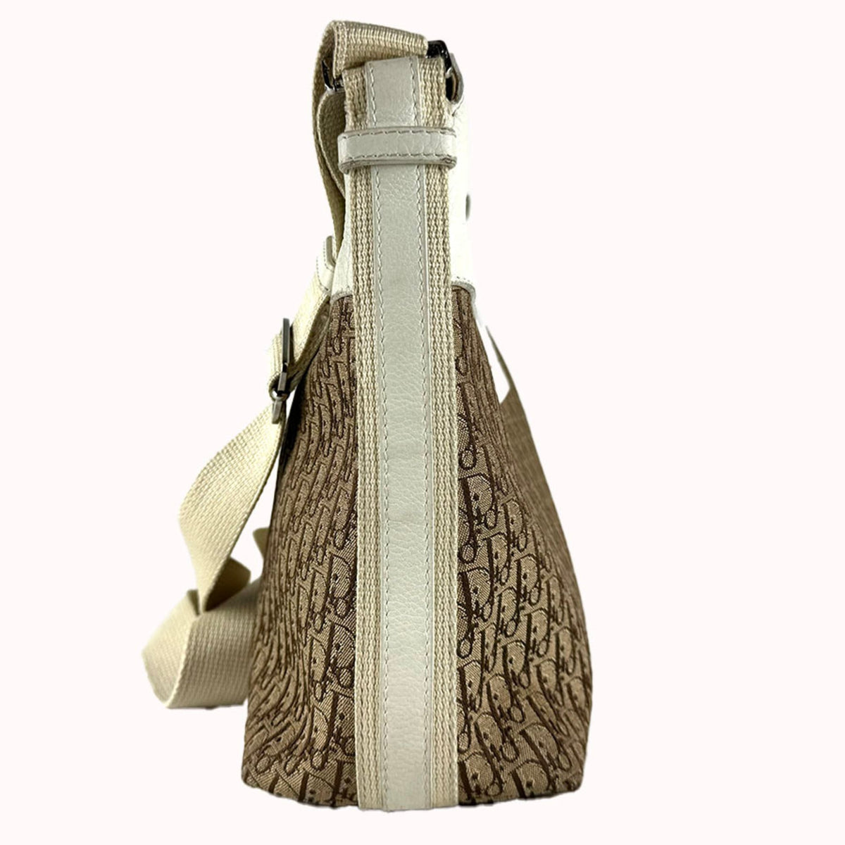 Christian Dior Brown Ivory Canvas Leather Shoulder Bag (Pre-Owned)